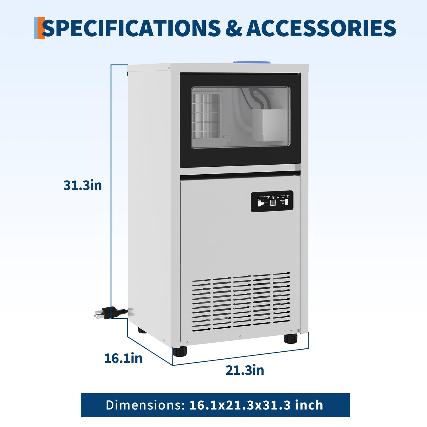 Commercial Ice Maker Machine 120lbs/24h, 36lbs Storage Capacity,Dual Water Inlet Mode,Built-in/Freestanding/Under Counter Ice Maker with Self-Cleaning, ETL Certified for Home Bar Restaurant