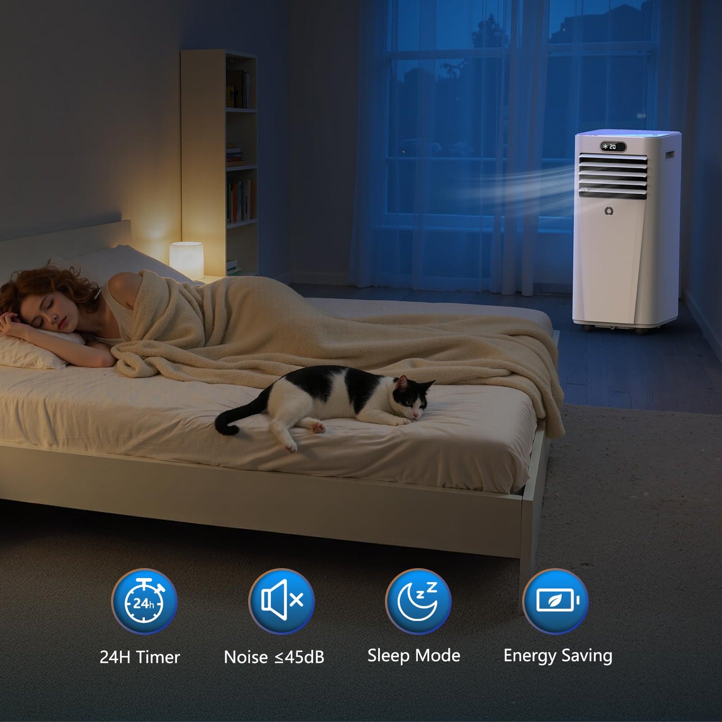 10000Btu Portable Air Conditioners, 4 in 1 Portable AC with Cooling, Dehumidification, Fan, for Medium Rooms (450 Sq.Ft), featuring an Auto-Evaporation System,Silent-Running Standing AC for Bedrooms