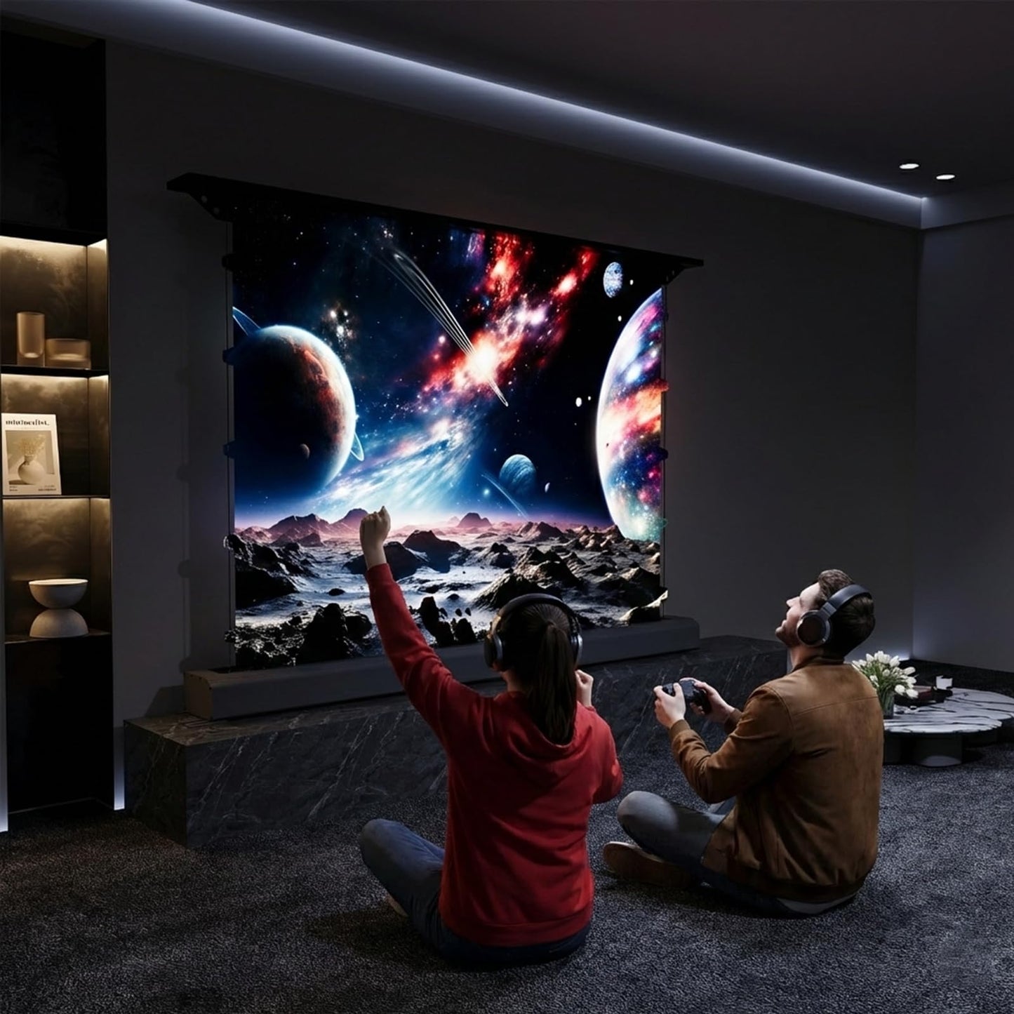 YODOLLA 72 inch Projector Screen Motorized Floor Rising 16:9 HD Retractable Electric Projector Screen 4K3D Automatic Pop Up Projection Screen with Remote Movie Screen for Indoor MeetingHomeTheater