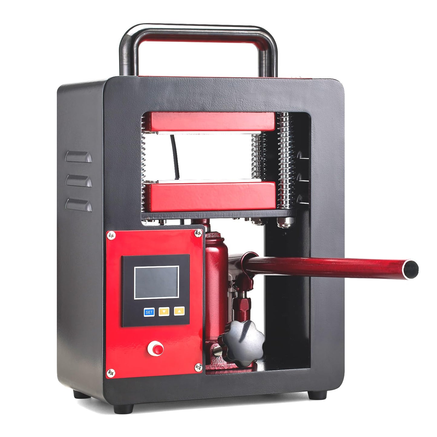 D9A91 5 Ton Portable Hydraulic Heat Press Machine 2.3 x 4.7 Inch Dual Heating Plate, red/black