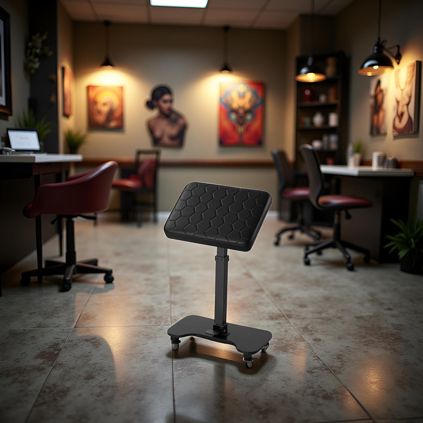 POARMEEY Tattoo Armrest Stand Hydraulic Device Height Adjustable Thickened Cushion Wood Grain Base Stability Strongly