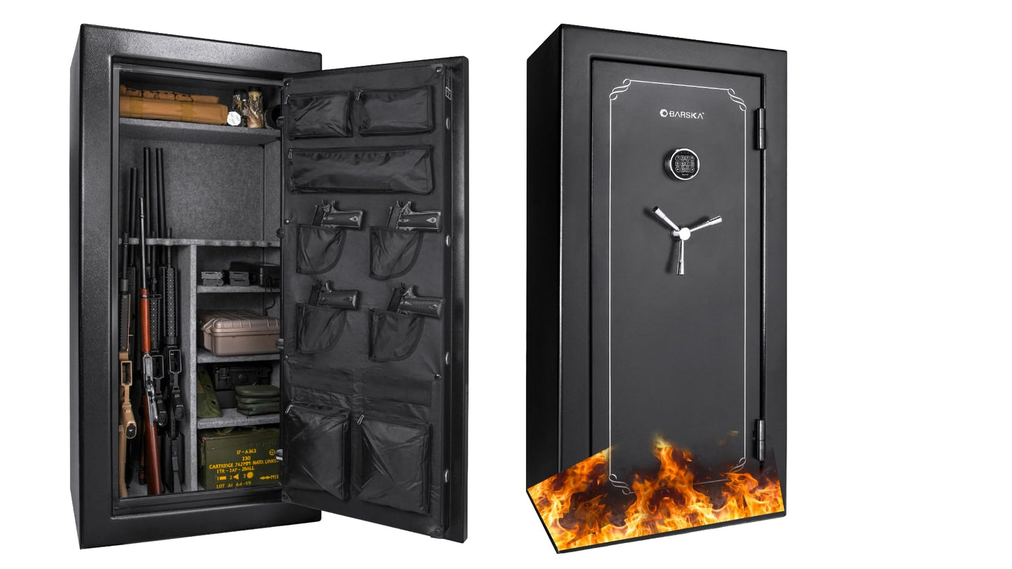 BARSKA Digital Keypad Fireproof Security Long Gun Safe Vault with Lock Out Mode, Silent Mode, Safe Alarm, Low Battery Warning - 11.87 Cu Ft Fire Safe - DOJ Approve - Gun Locker Safe Rifles and Pistols