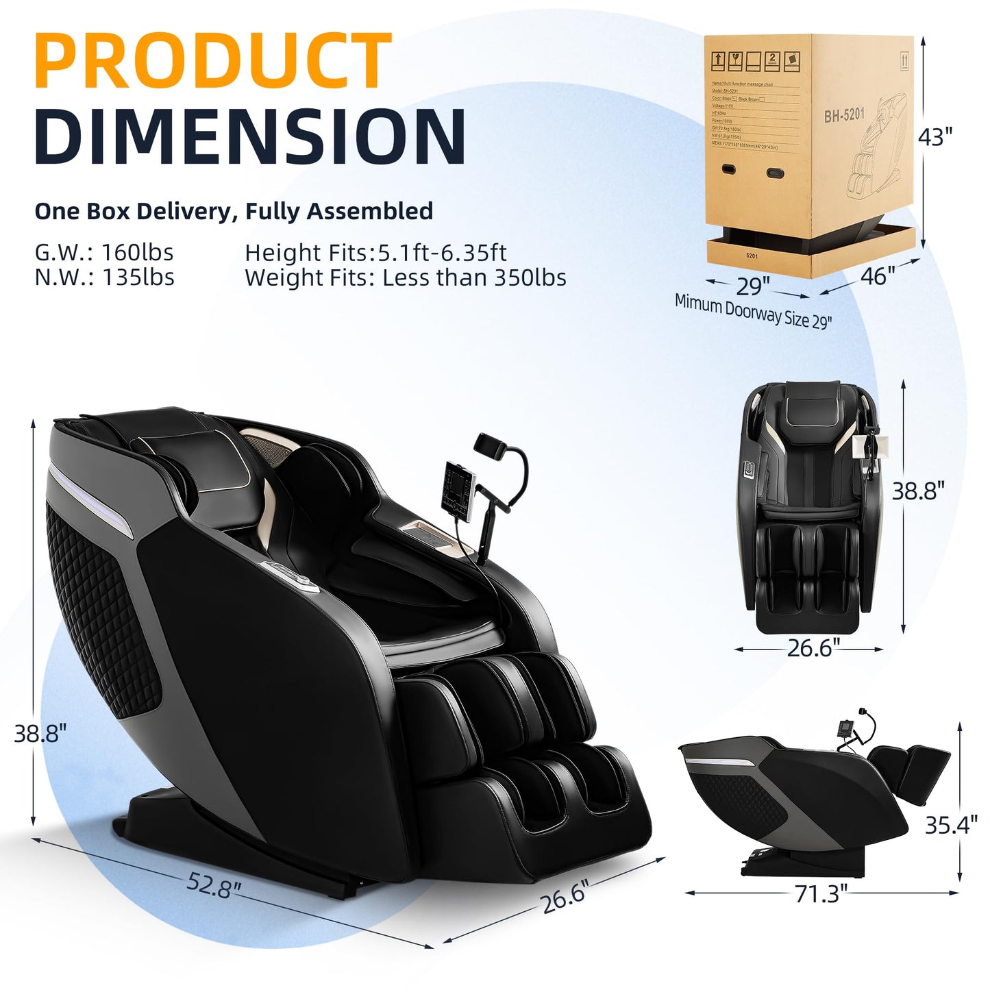 Luxury 4D Full Body Massage Chair with Calf Kneading, Zero Gravity SL-Track Shiatsu Recliner ,18 Auto Modes & 6 Massage Techniques,Lumbar & Calf Heating,Foot Roller,Voice/App/Touch Control,Body Scan