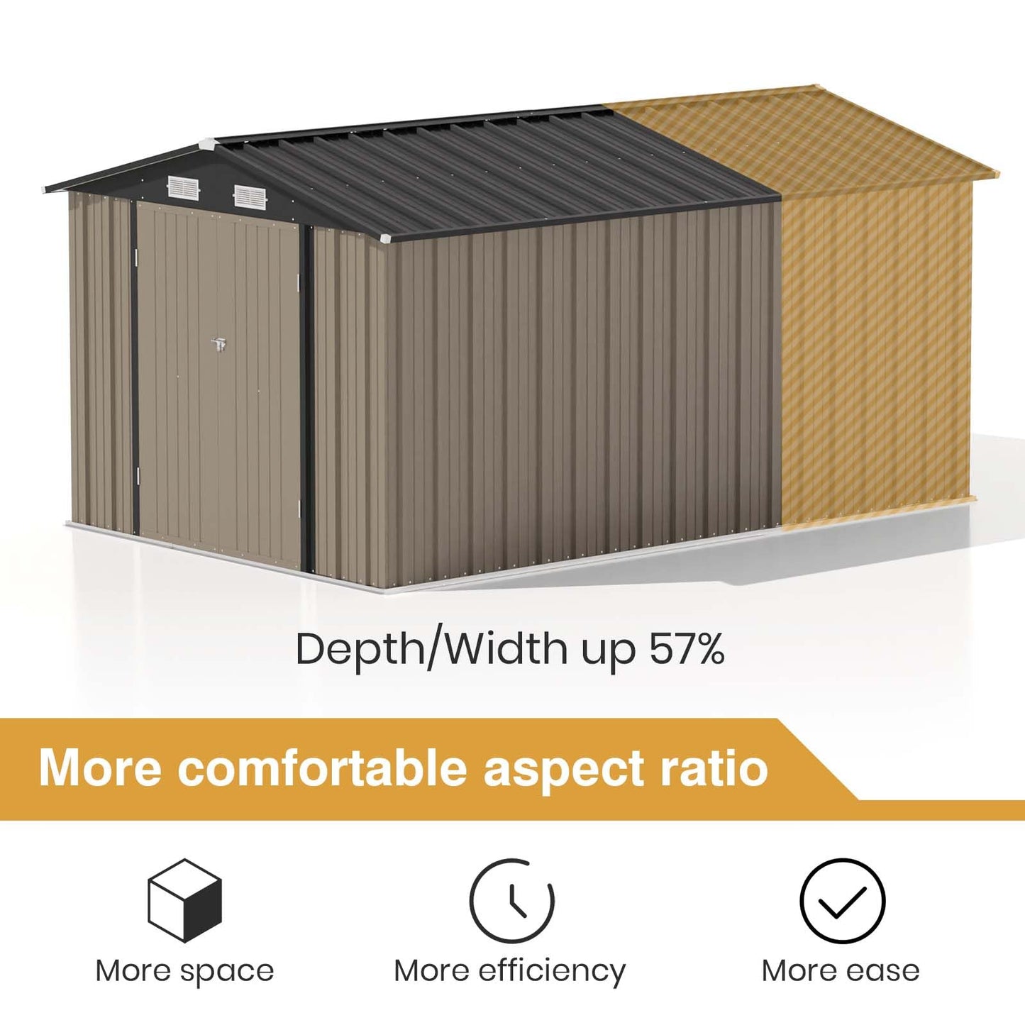 Patiowell 12 x 8 FT Outdoor Storage Shed, Steel Shed Storage House with Design of Lockable Doors, Utility and Tool Storage for Garden, Patio, Backyard, Outside use, Brown