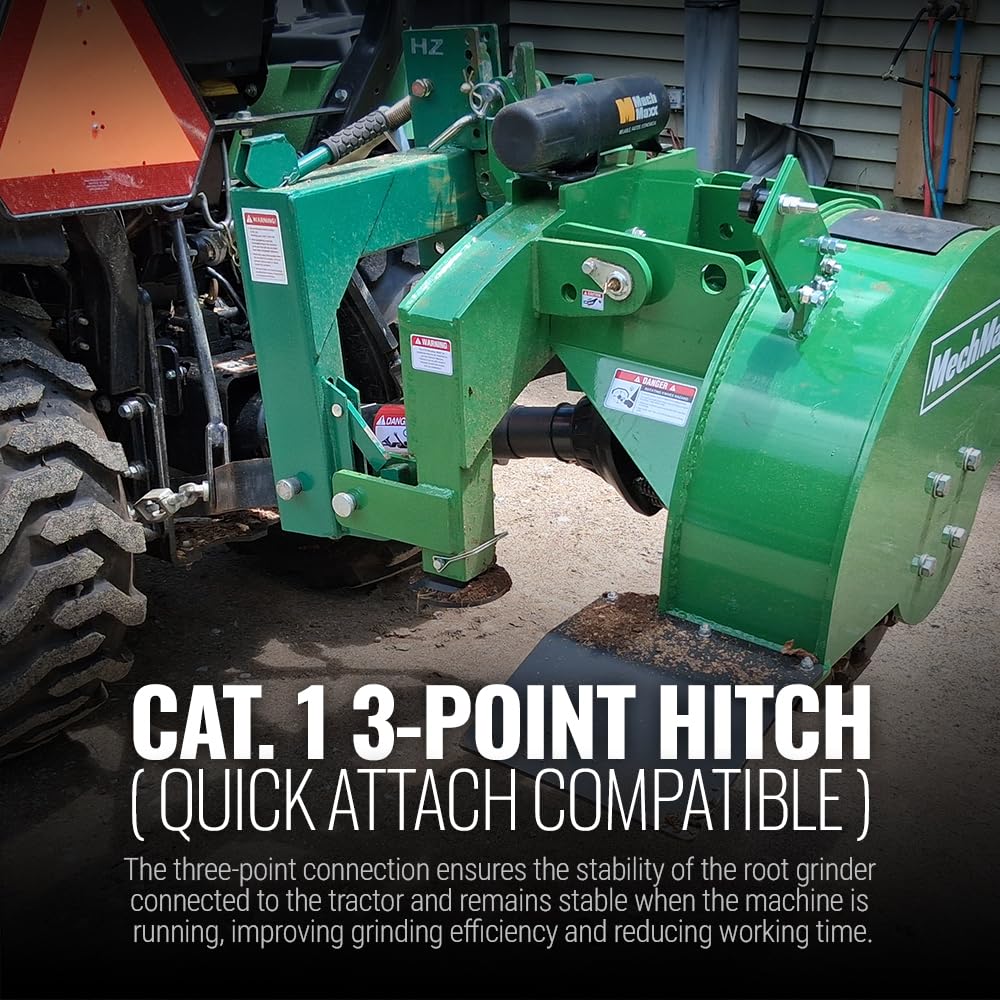 MechMaxx Heavy Duty 3-Point PTO Powered Stump Root Grinder For 15-45HP Tractors With 34 Carbide Teeth, 6'' Cutting Depth, 24'' Flywheel Diameter, Model SG24 Green