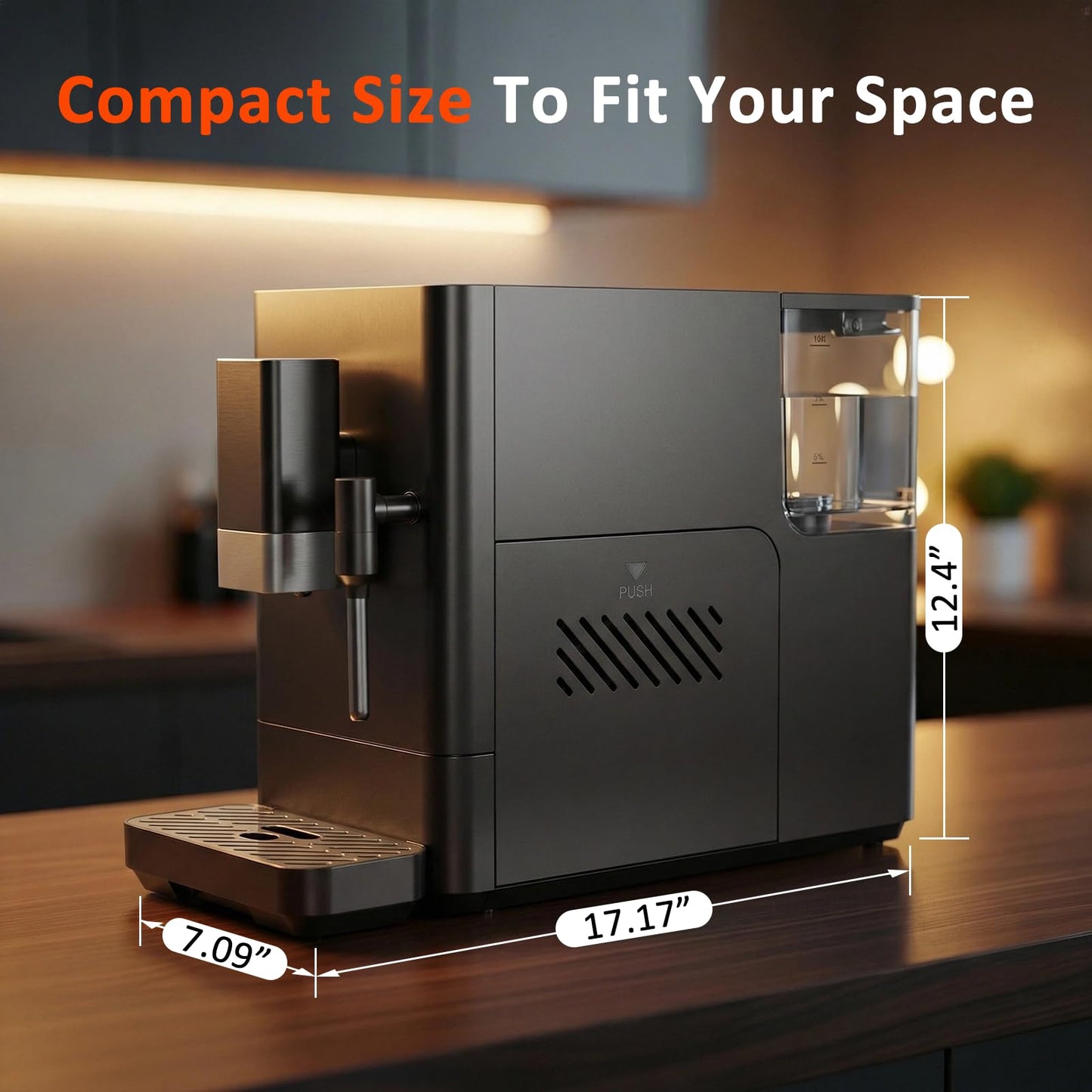 Kndko Automatic Espresso Machine, 20 Bar Coffee Maker with Grinder and Milk Frother Steam Wand, All-in-One Grind and Brew Coffee Maker, Auto Self-Cleaning, Cappuccino & Barista-Style