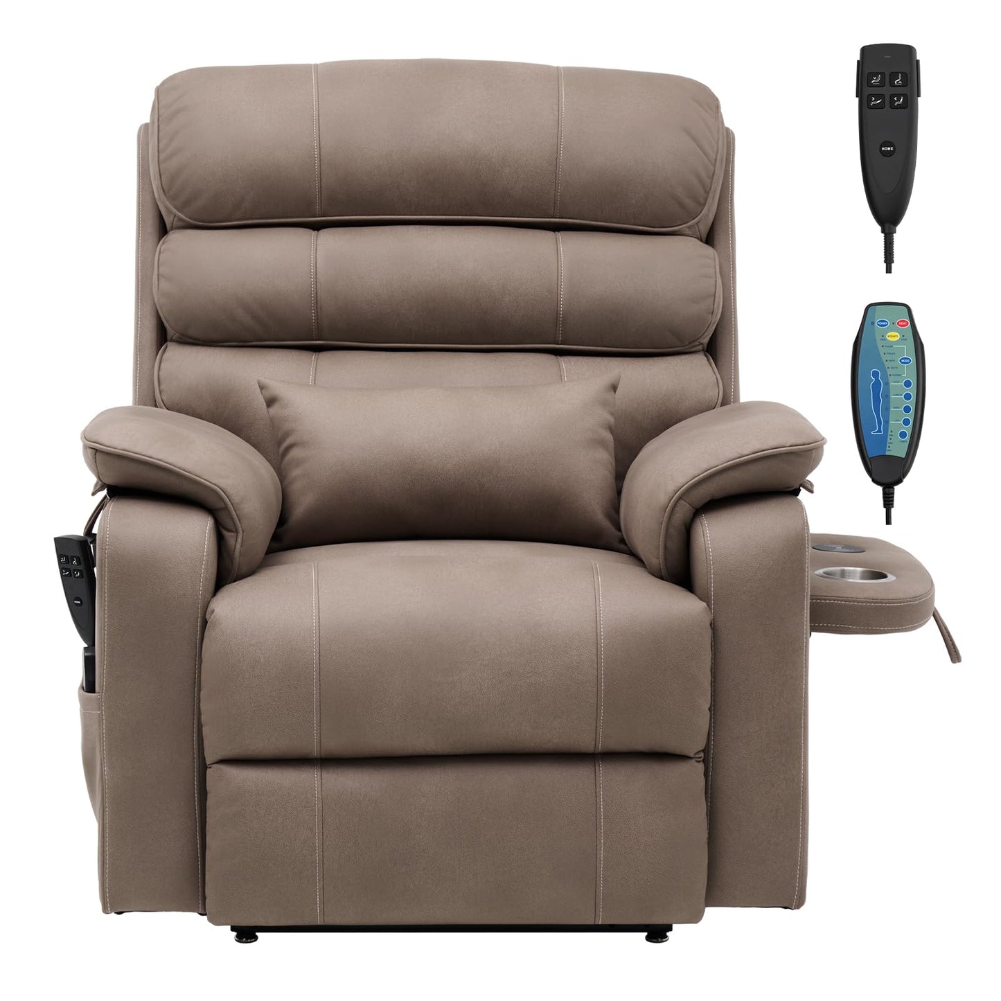 VEVOR Power Lift Recliner Chair, Dual Motor Lift Chair with Heat and Massage for Elderly, Infinite Position Adjustment Electric Recliner with a Cup Holder (Medium-Wide, Light Brown)