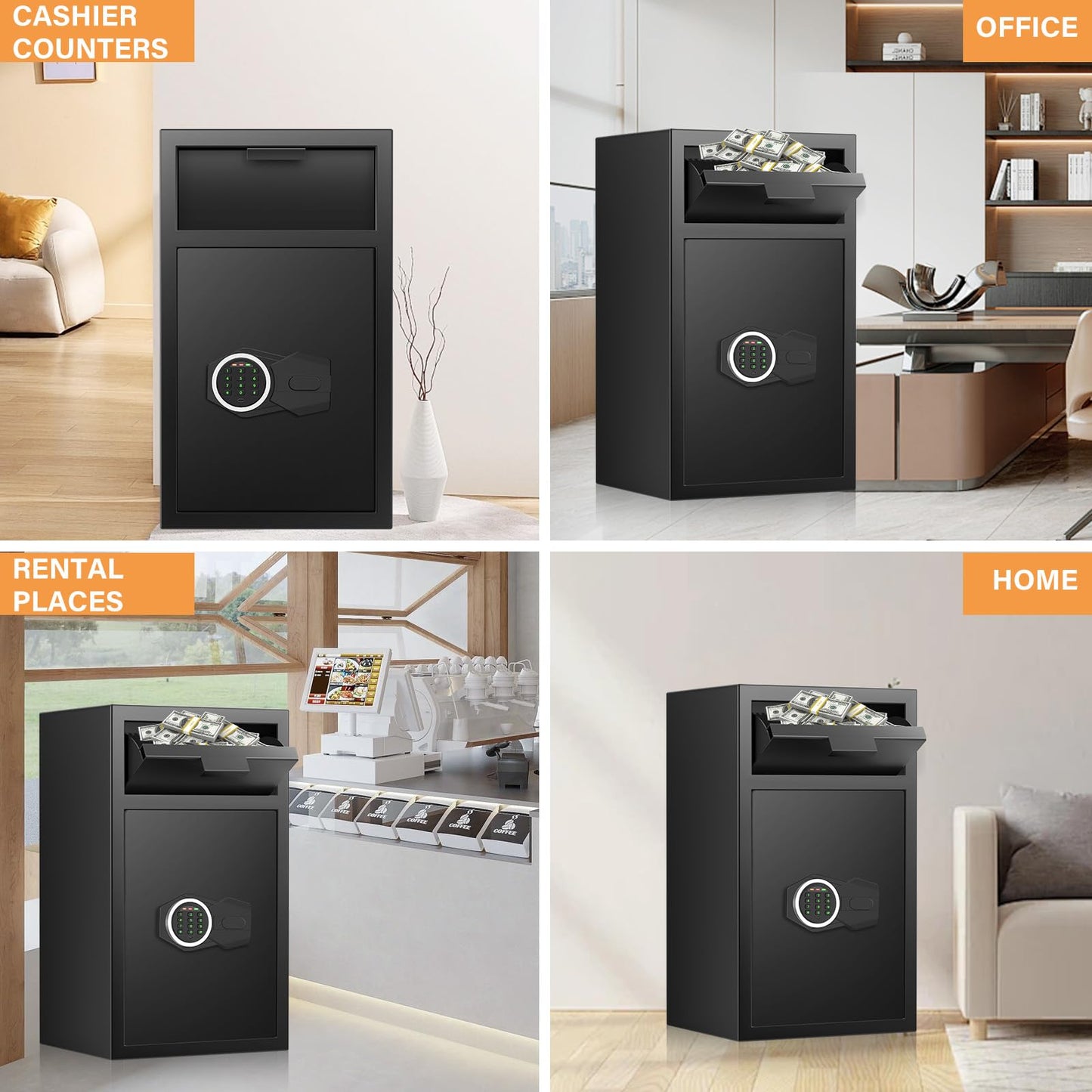 2.7 Cubic Drop Slot Safes for Money Jewelry, Drop Safe for Business with Combination Lock and Key, Mute Function,Depository Safe for Money Jewelry Home Business Office