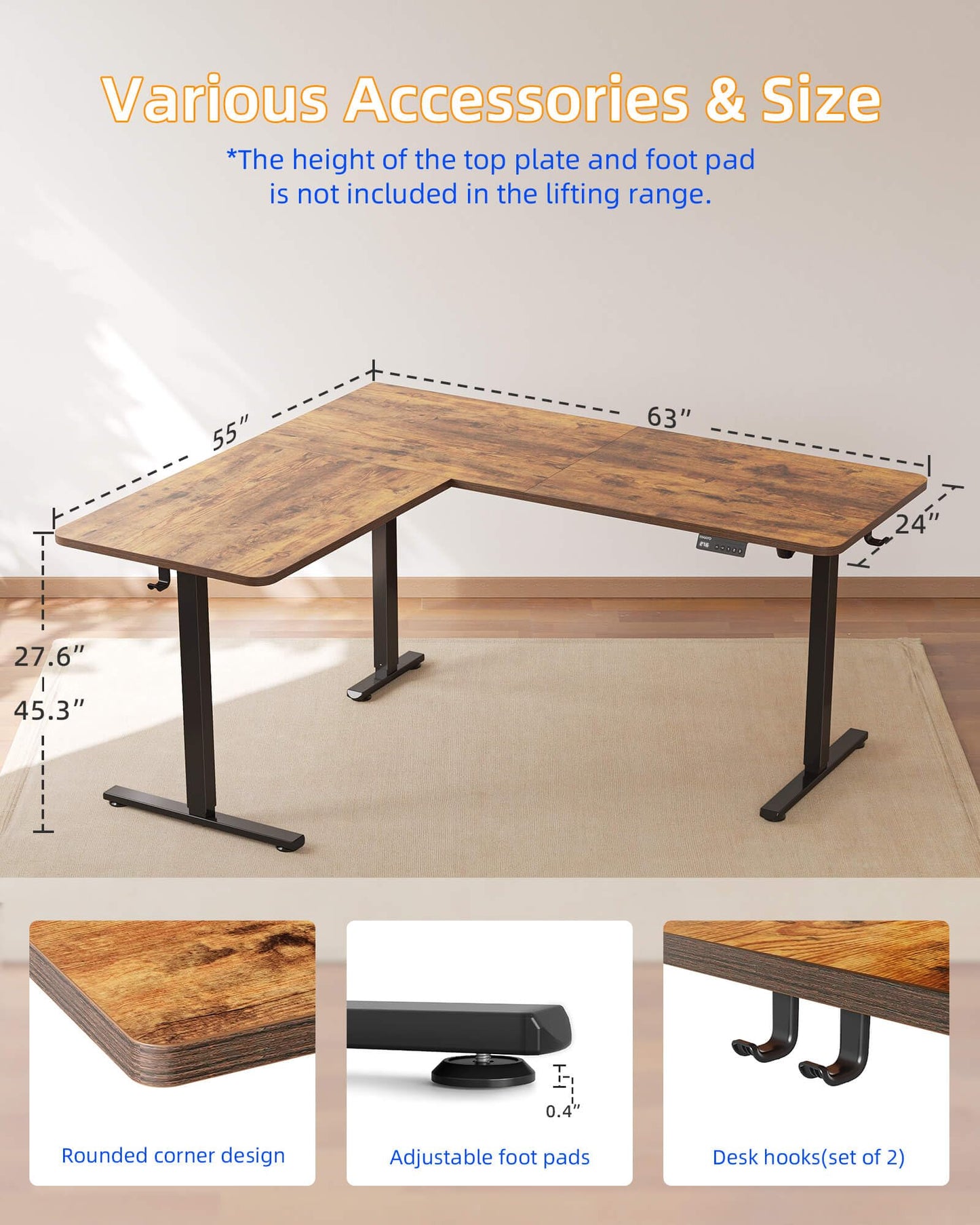 YIHAYO L Shaped Standing Desk Adjustable Height, 63 x 55 Inches Electric Corner Standing Desk with Splice Board, Computer Desk for Home Office, Rustic Brown