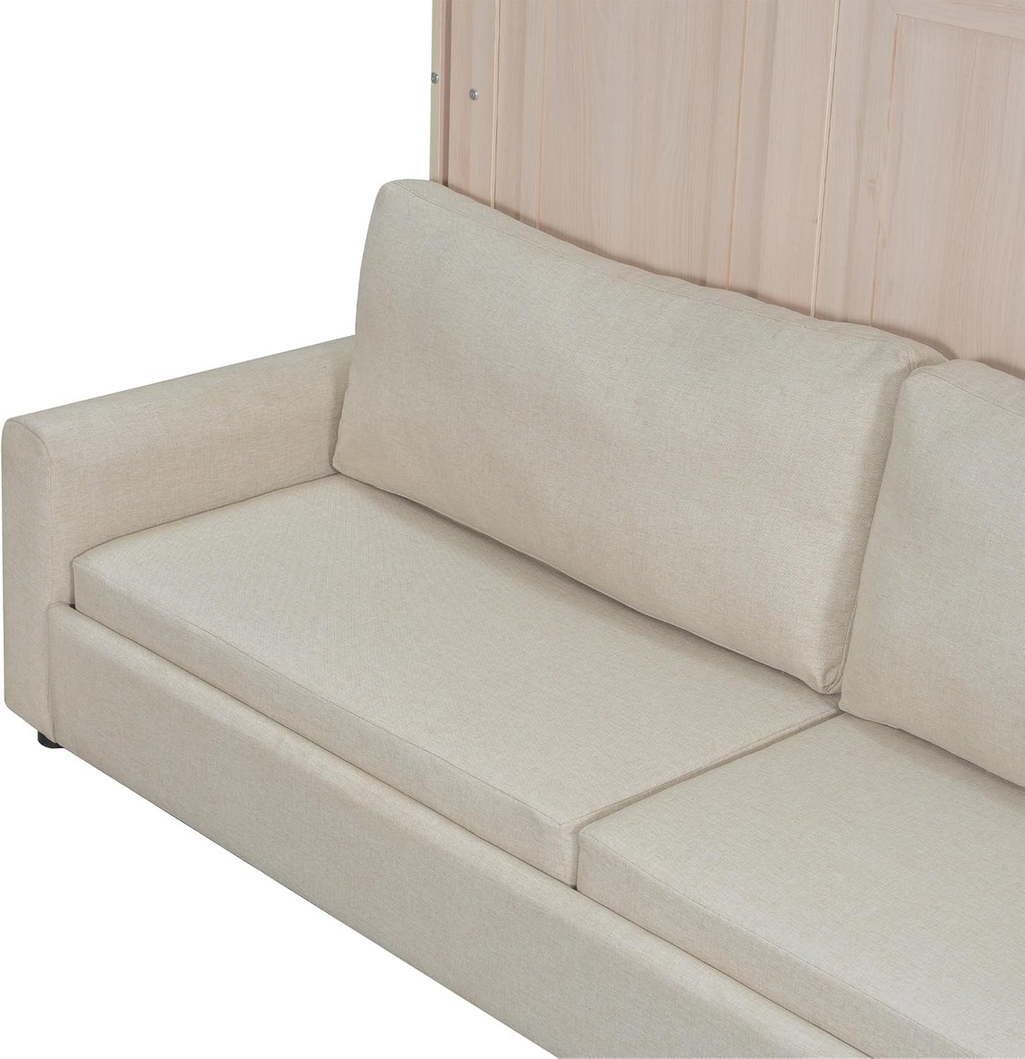 Queen Murphy Bed with Couch and LED Lighting,Solid Wood Folding Murphy Wall Bed Cabinet with Sofa