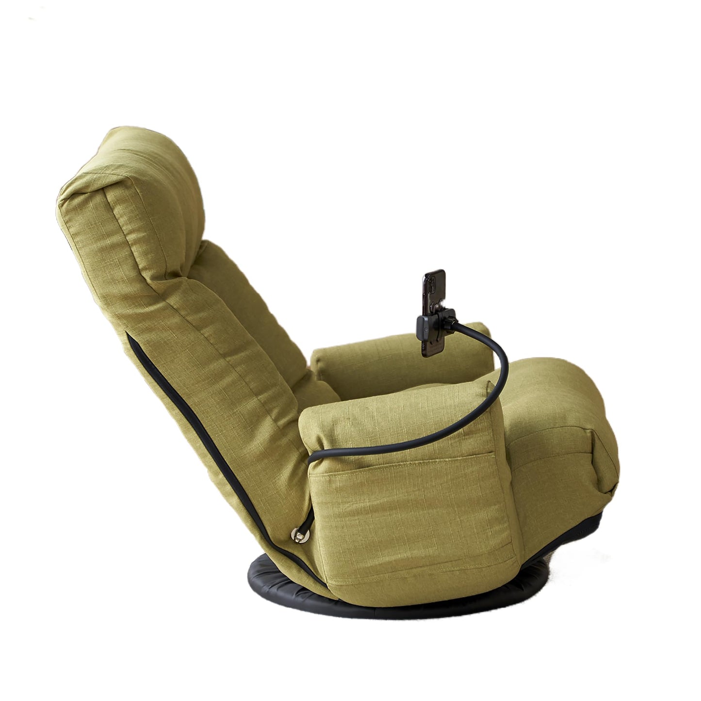 Noble House Home Furnishings Gwen Upholstered 360° Swivel Chair, Lounge Chair with Adjustable Backrest/Headrest, Metal Frame Living Room Lounge Sofa and Phone Holder, Comfy Bean Bag Chair, Green