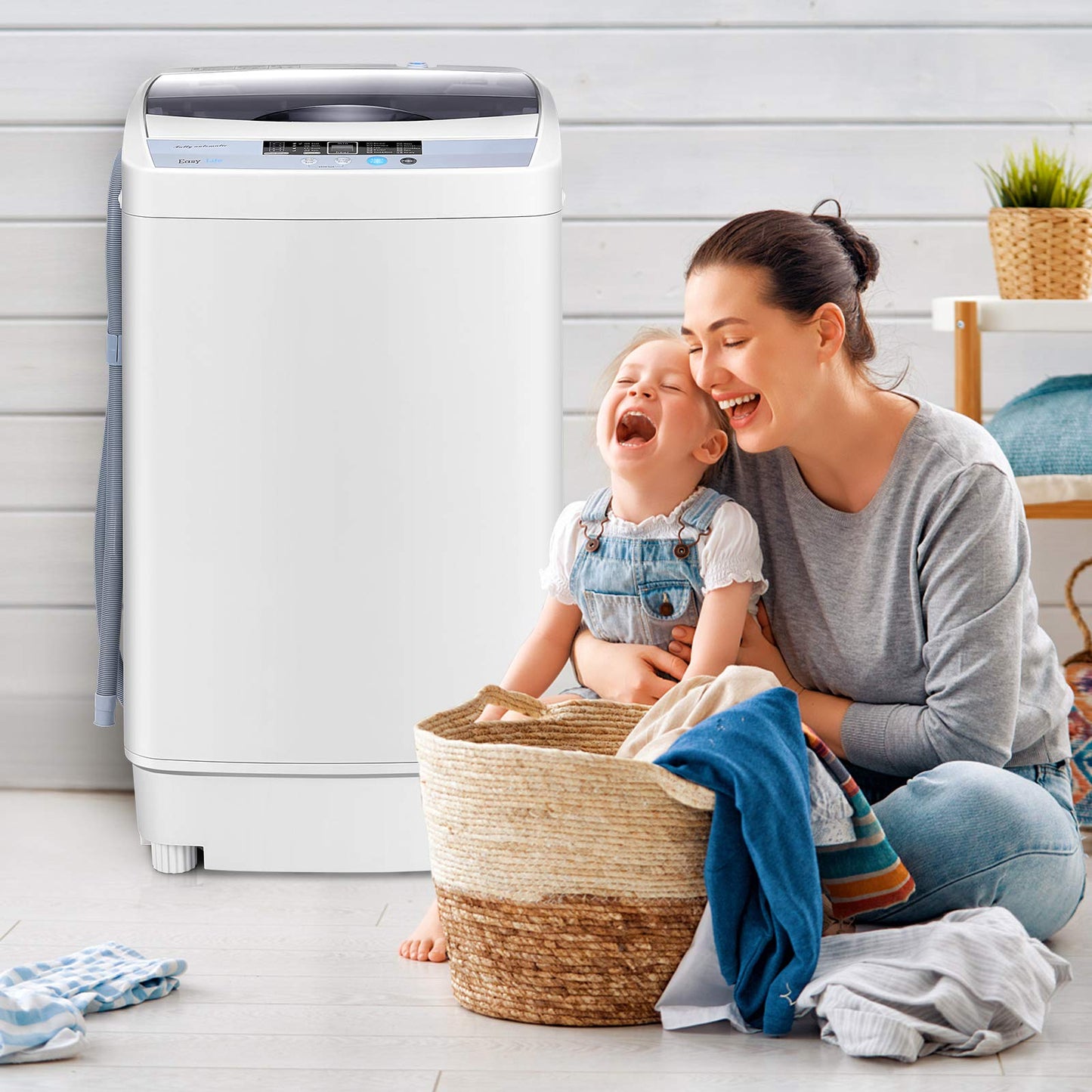 Giantex Washing Machine Portable Compact 12lbs Capacity Full-Automatic W/Drain Pump,10 programs 8 Water Level 1.34 Cu.ft Cloth Washer and Spinner
