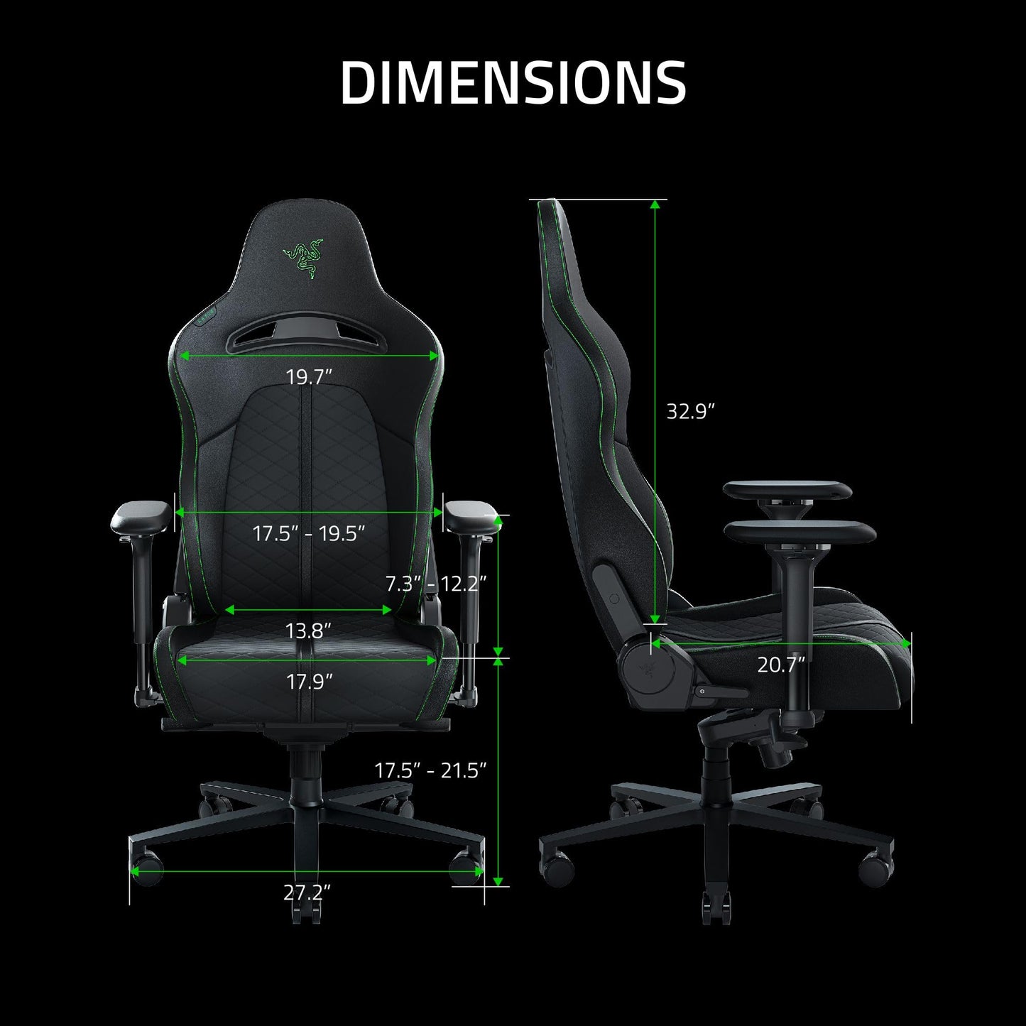 Razer Enki Gaming Chair: All-Day Comfort - Built-in Lumbar Arch - Optimized Cushion Density - Dual-Textured, Eco-Friendly Synthetic Leather - Reactive Seat Tilt & 152-Degree Recline - Black/Green
