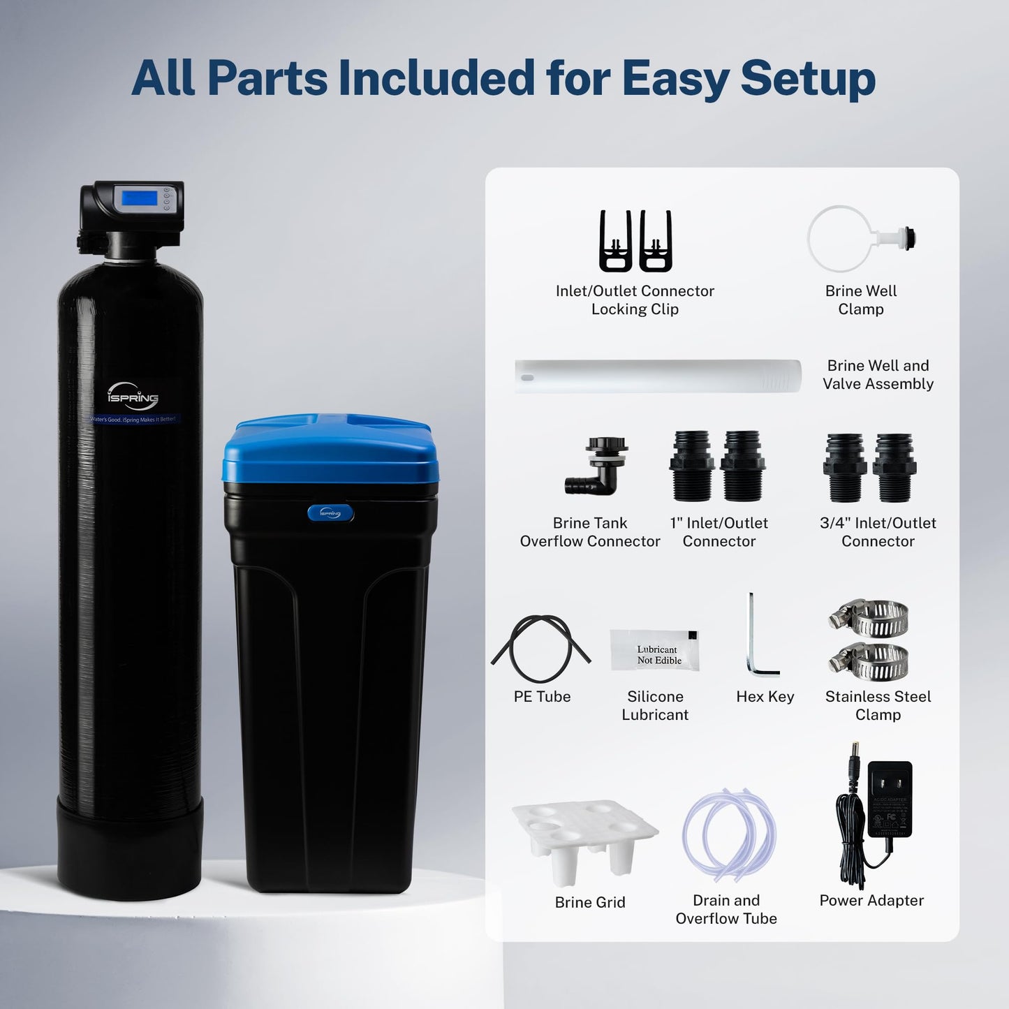 iSpring WCSTB45KG Whole House Water Softener System, 45,000 Grains High Capacity Water Softener Removes Hard Water and Scale, Automatic Backwash and Regeneration, for Whole House & Commercial Use