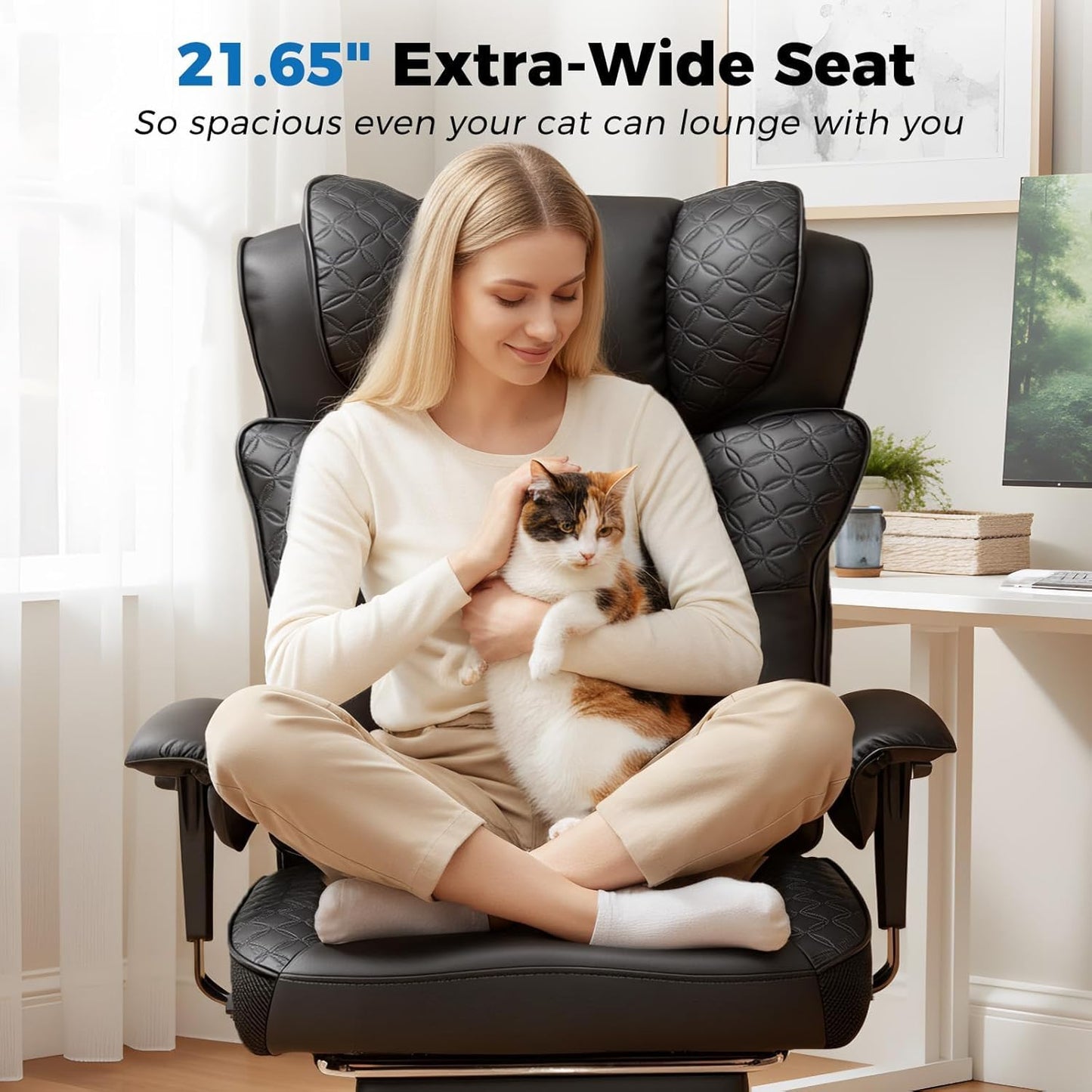 GTPLAYER Big and Tall Office Chair Wide Ergonomic Gaming Chair with Deluxe Embossing Designed Leather with Foot Rest,150°Reclining Adjustable Soft Armrests Pocket Spring Back Support and Pillow