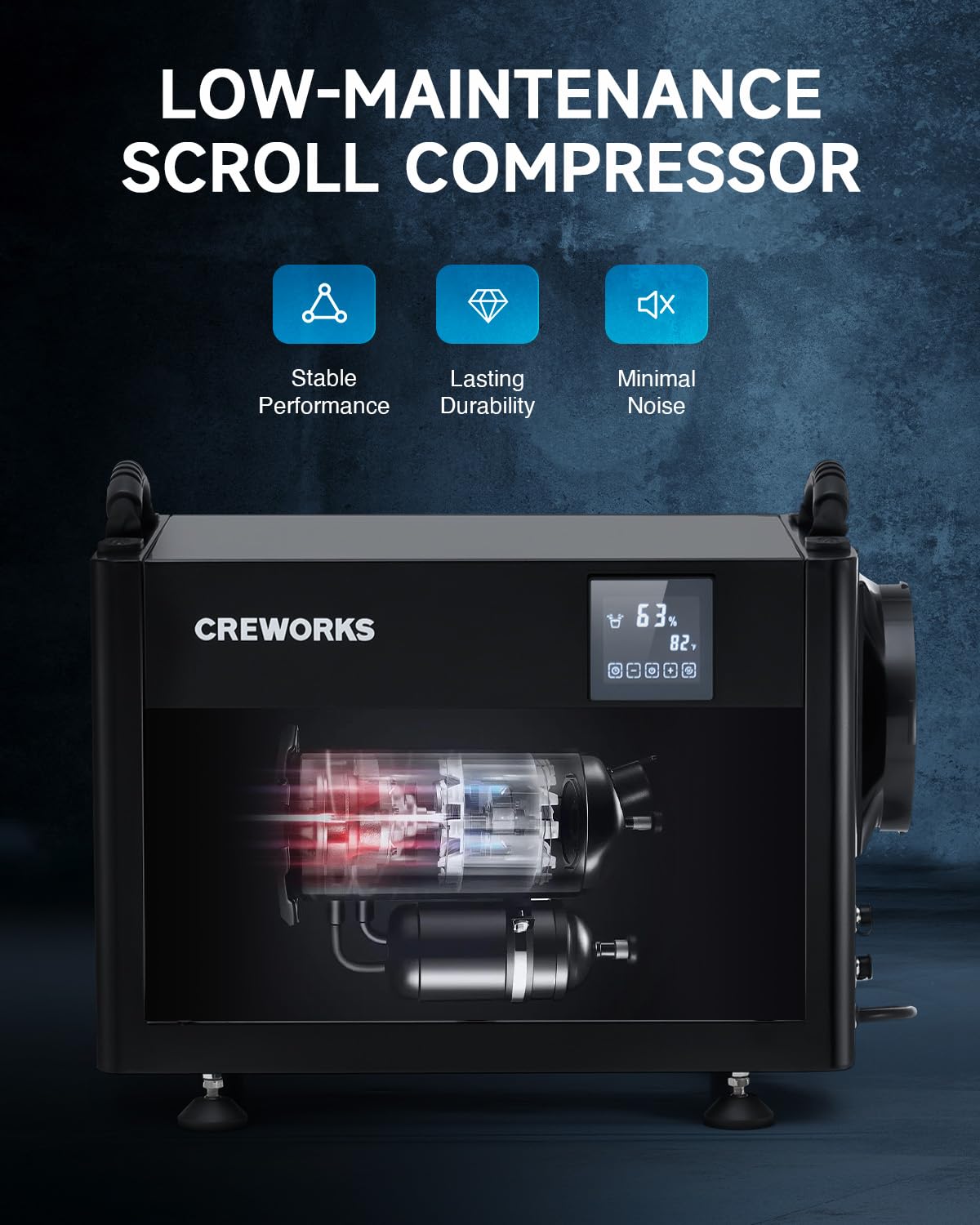 CREWORKS 130 PPD Crawl Space Dehumidifier, Commercial Dehumidifier for Basement with Built-in Drain Hose, Crawl Space Dehumidification with Auto Defrost & Detachable Display Panel