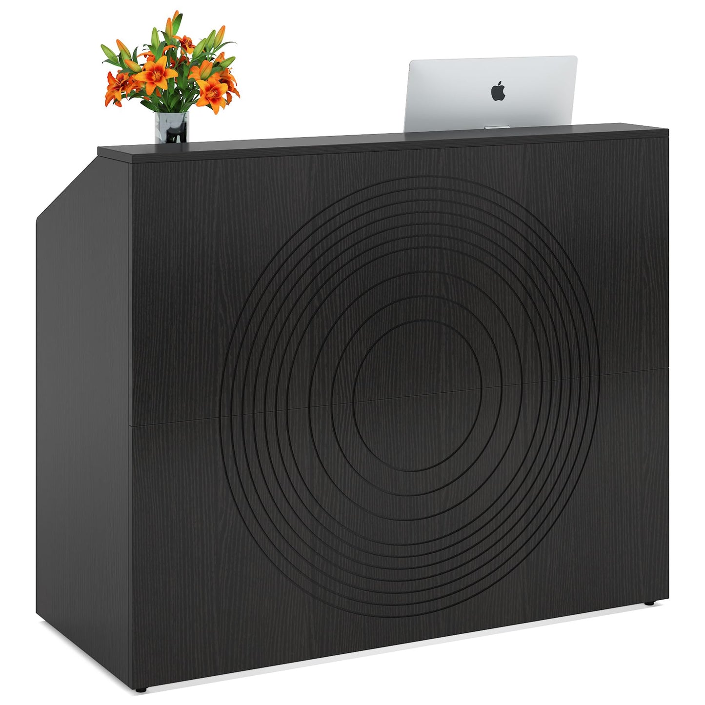 Tribesigns Reception Desk with Counter, Modern Front Desk Reception Room Table with Cable Grommet, 47 inch Retail Counter for Checkout, Lobby, Beauty Salon, Home Office Desk, Black