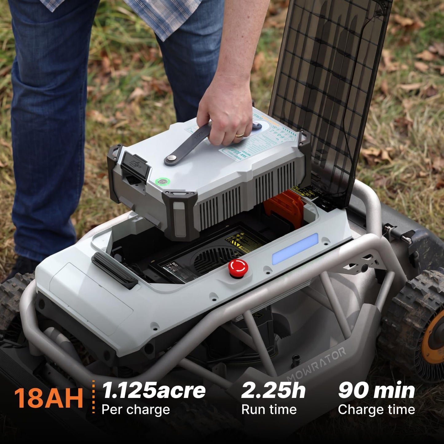 Mowrator S1 4WD 18Ah Remote Control Lawn Mower, All-Season Yard Care, 75% (37°) Slope Climbing, 21" Cutting Width, 1.5–4.3" Adjustable Cutting Height, Up to 1.12 Acres