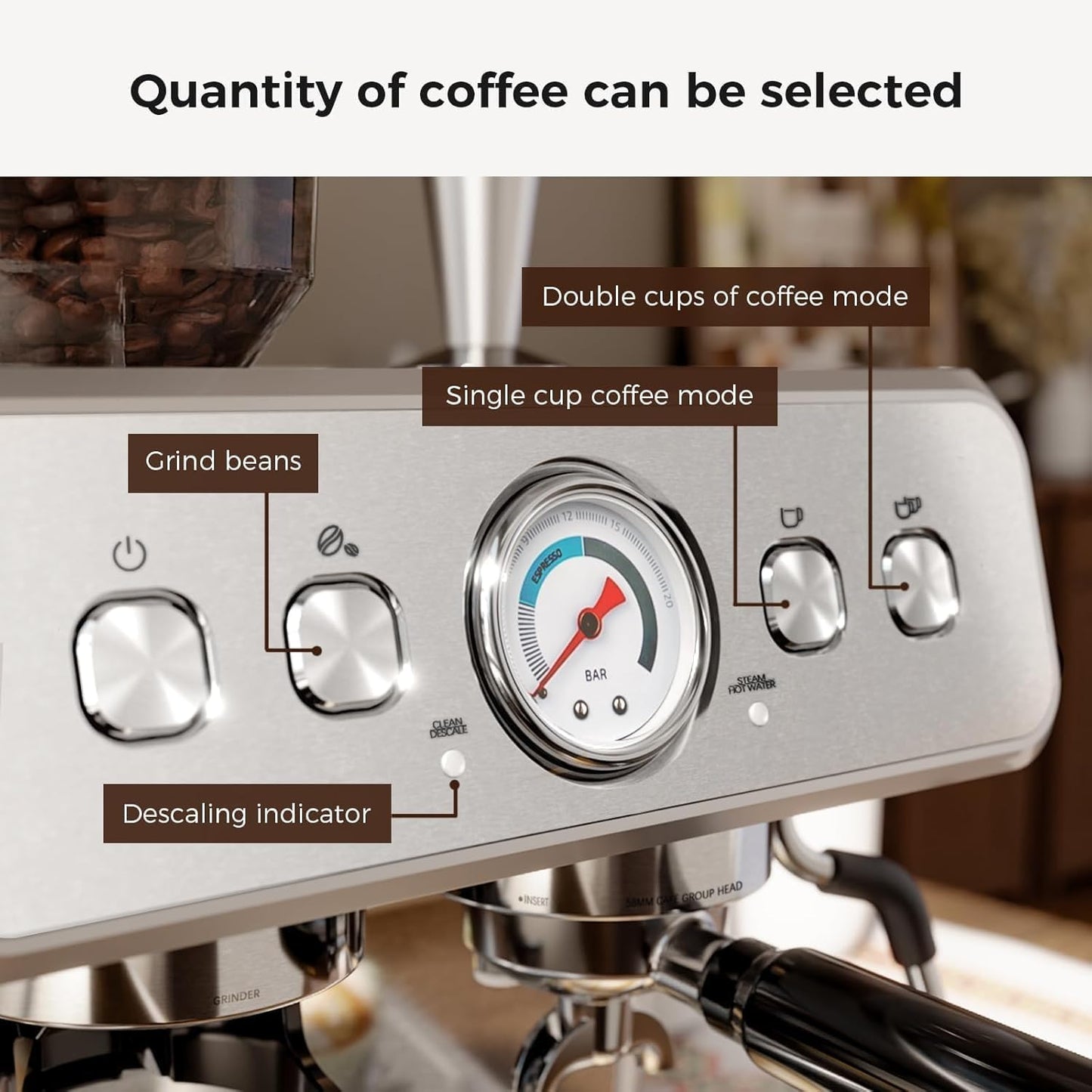 Kismile Espresso Machine with Grinder, 20 Bar Expresso Coffee Machines with Milk Frother, 58mm Expresso Machines for Home, Perfect for Cappuccino & Latte, Stainless Steel(2026 Upgrade)