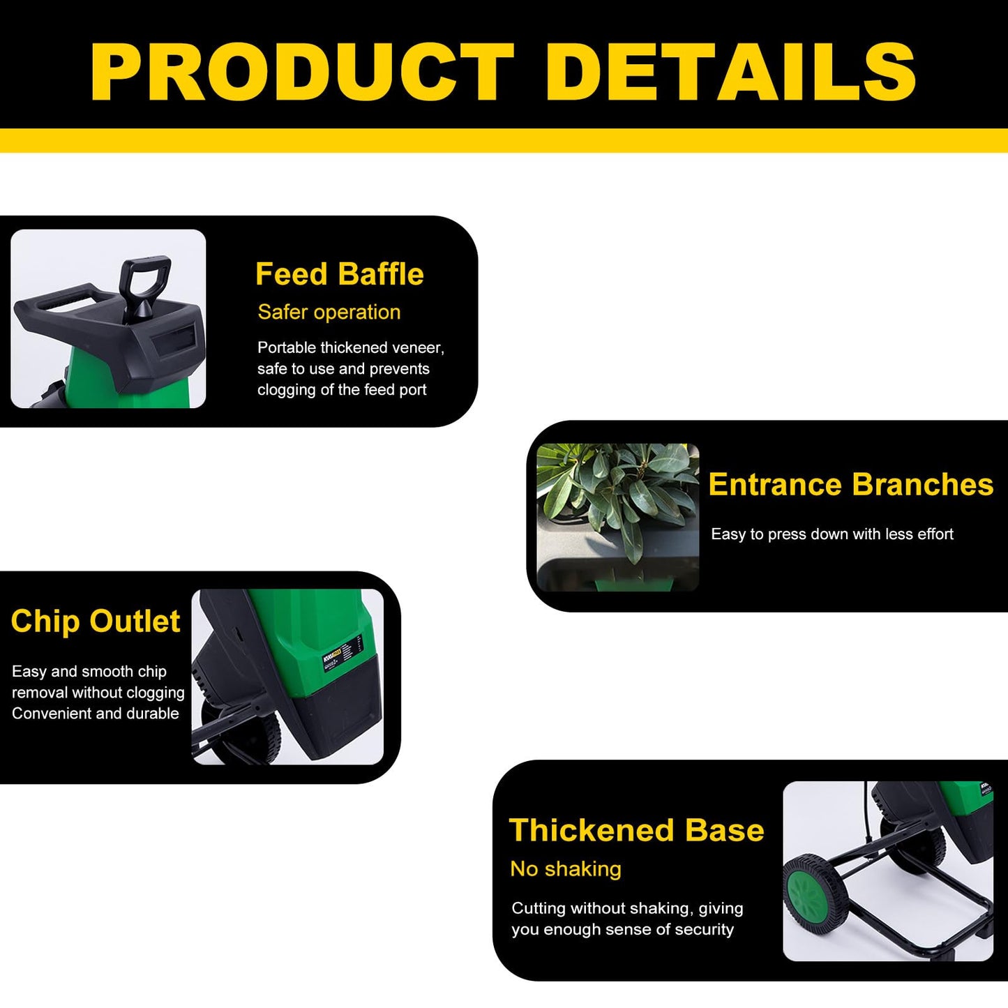 XygZythror Electric Garden Shredder & Wood Chipper, Garden Tree Branch Crusher Machine, 40mm Cutting Capacity,Overload Protection, for Lawn and Garden Use Yellow