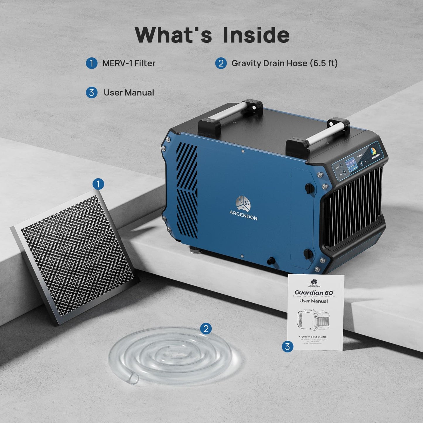 ARGENDON Commercial Dehumidifier for Crawlspace, 145 PPD Industrial Dehumidifiers with Drain Hose for Basement, Large Space, Auto Defrost, Compact, ETL, 5-Year Limited Warranty, Guardian 60