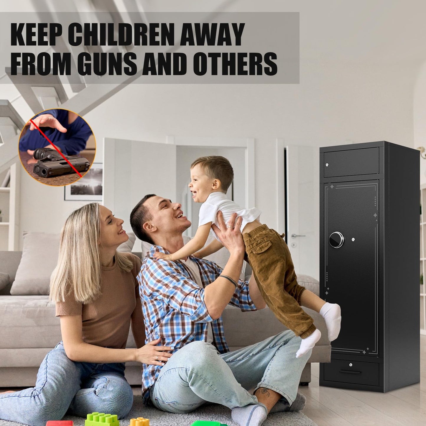 Zevemomo 10-12 Gun Safes, Gun Safe for Rifles and Pistols Safe for Home, Quick & Easy Access Gun Cabinets for Rifle and Handgun with LED Light & Drawer, Electronic Lock