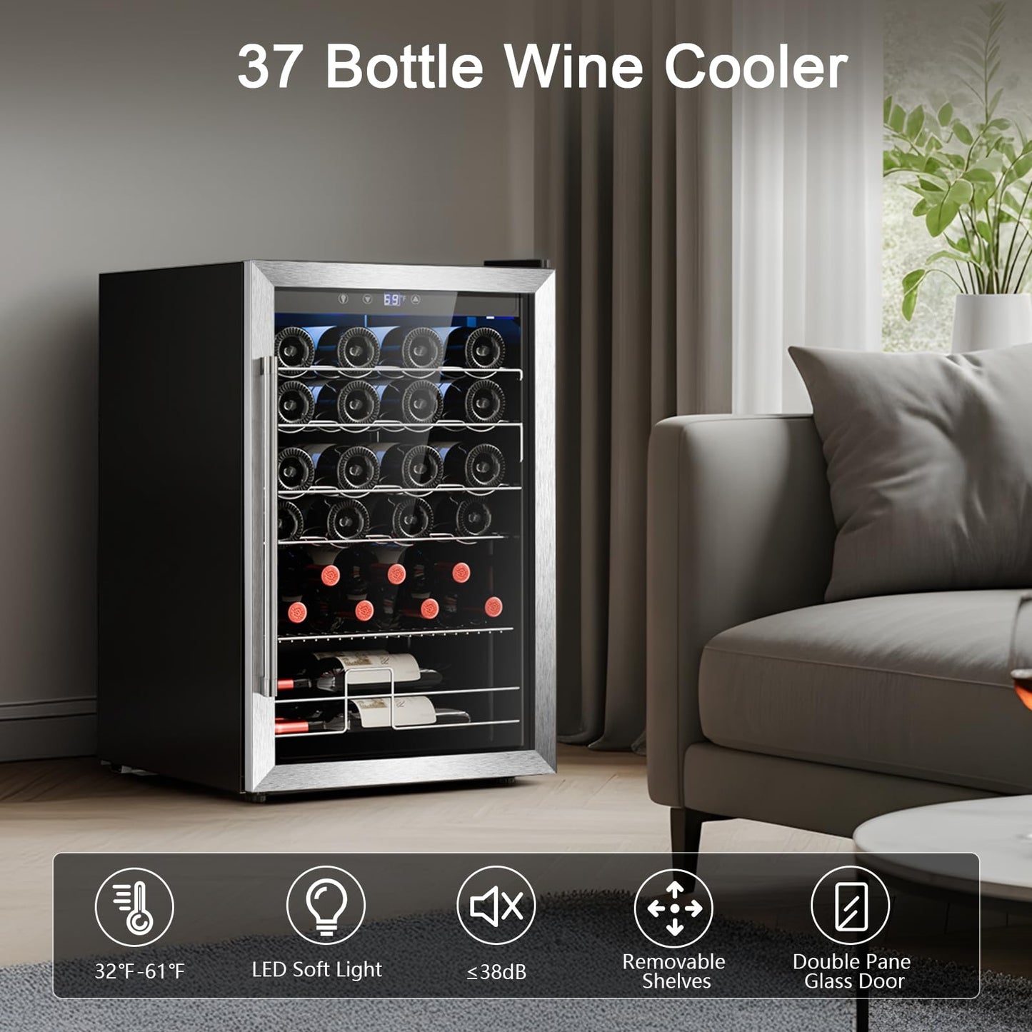 Antarctic Star Wine Cooler Refrigerator, Freestanding Wine Fridge with Adjust Temperature(32°F- 61°F), 4.5 Cu.Ft Mini Fridge for home/bar/office, Black