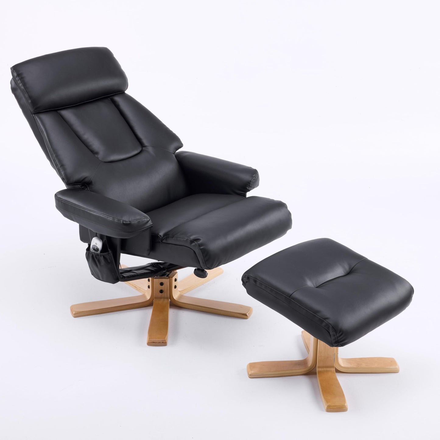 KEIKI 360 Degree Swivel Accent Chair, PU Leather Heated Massage Chair with Ottoman, Ergonomic Seat for Living Room, Lounge, Office, Black