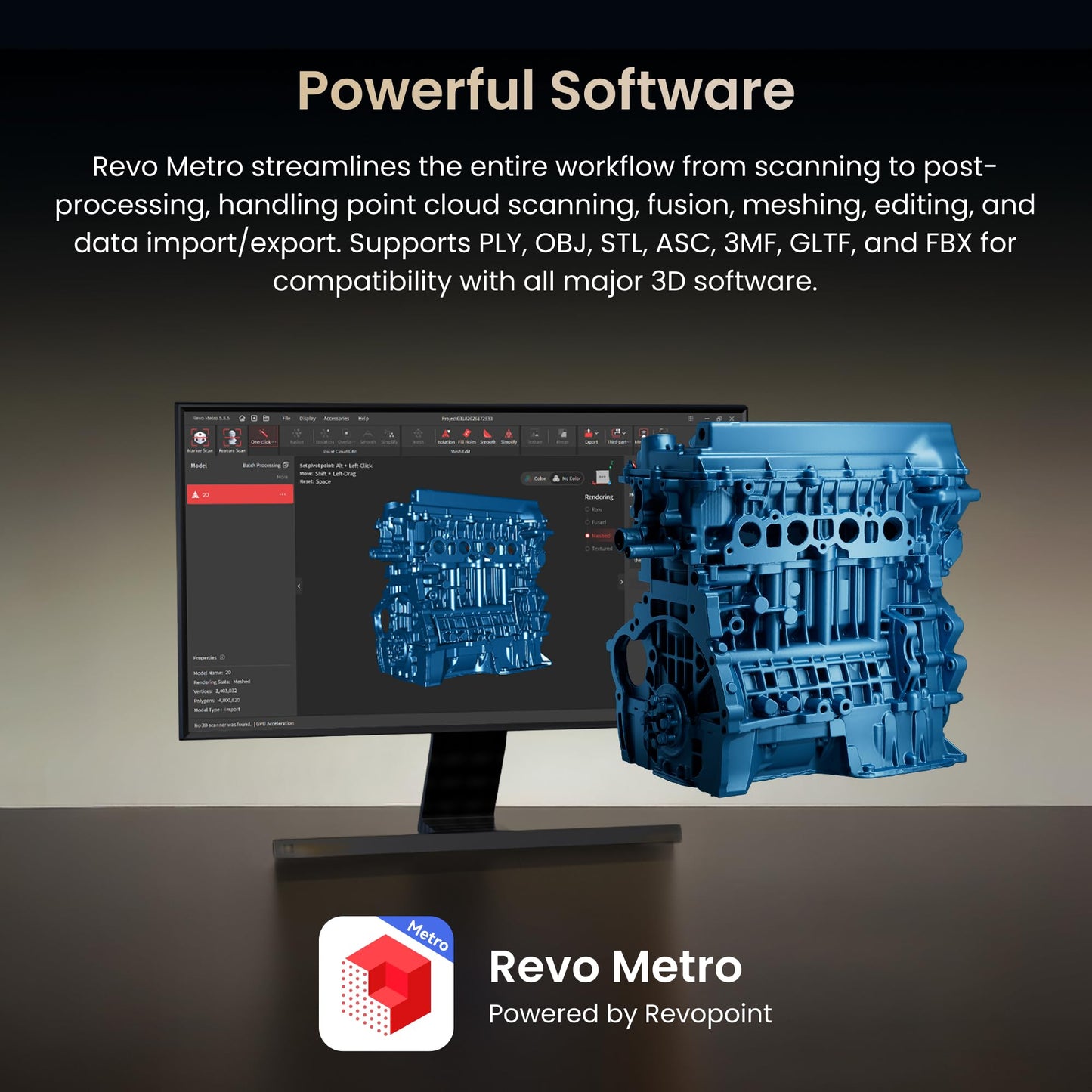 Revopoint MetroY Ultra Laser 3D Scanner for 3D Printing Handheld, 0.01mm Precision, 34+15+1 Blue Laser, Up to 90 FPS Speed, Anti-Shaking, Wireless Outdoor Scanning, Standard Edition