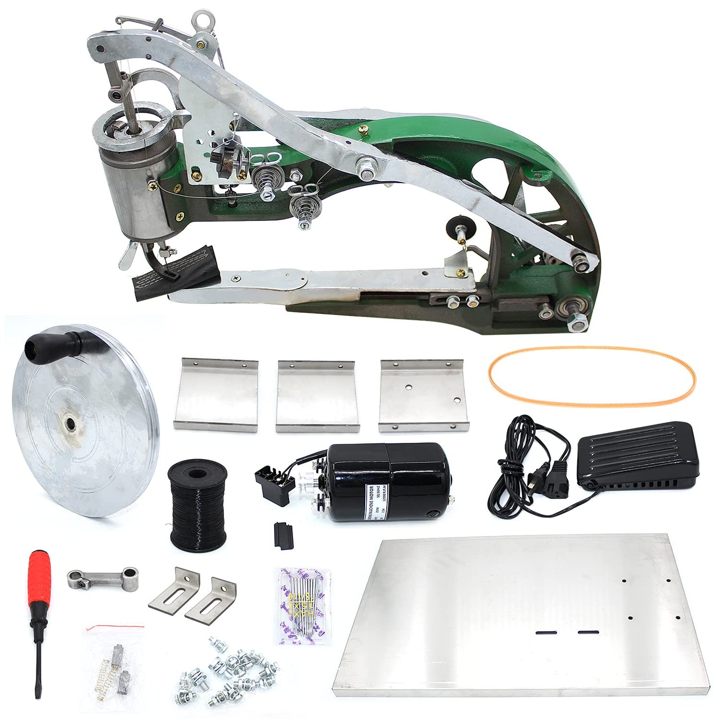 ColouredPeas 2021 Cobbler Sewing Machine 110V 250W Motor with Stainless Steel Base Eletrical and Manual Sets Leather Sewing Machine for Leather/Shoes/Bags/Clothes/Quilts/Coats/Trousers(Green)…