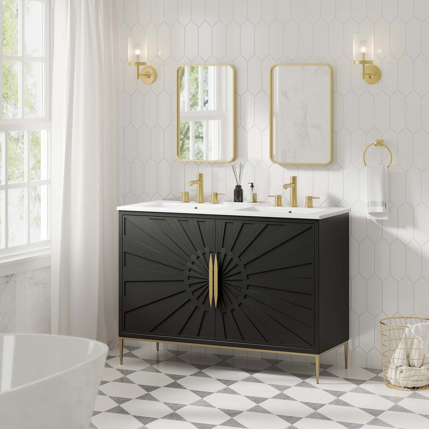 Modway Awaken Bathroom Vanity Cabinet, 48", White Black
