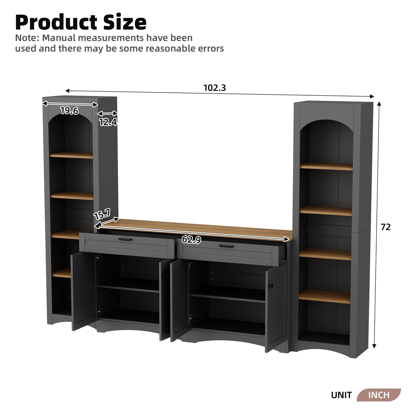 Merax Modern 3 Piece TV Stands with 2 Bookshelves for Televisions Up to 70'', Wood Large Entertainment Center w/Storage, Media Console for Living Room Bedroom, Gray
