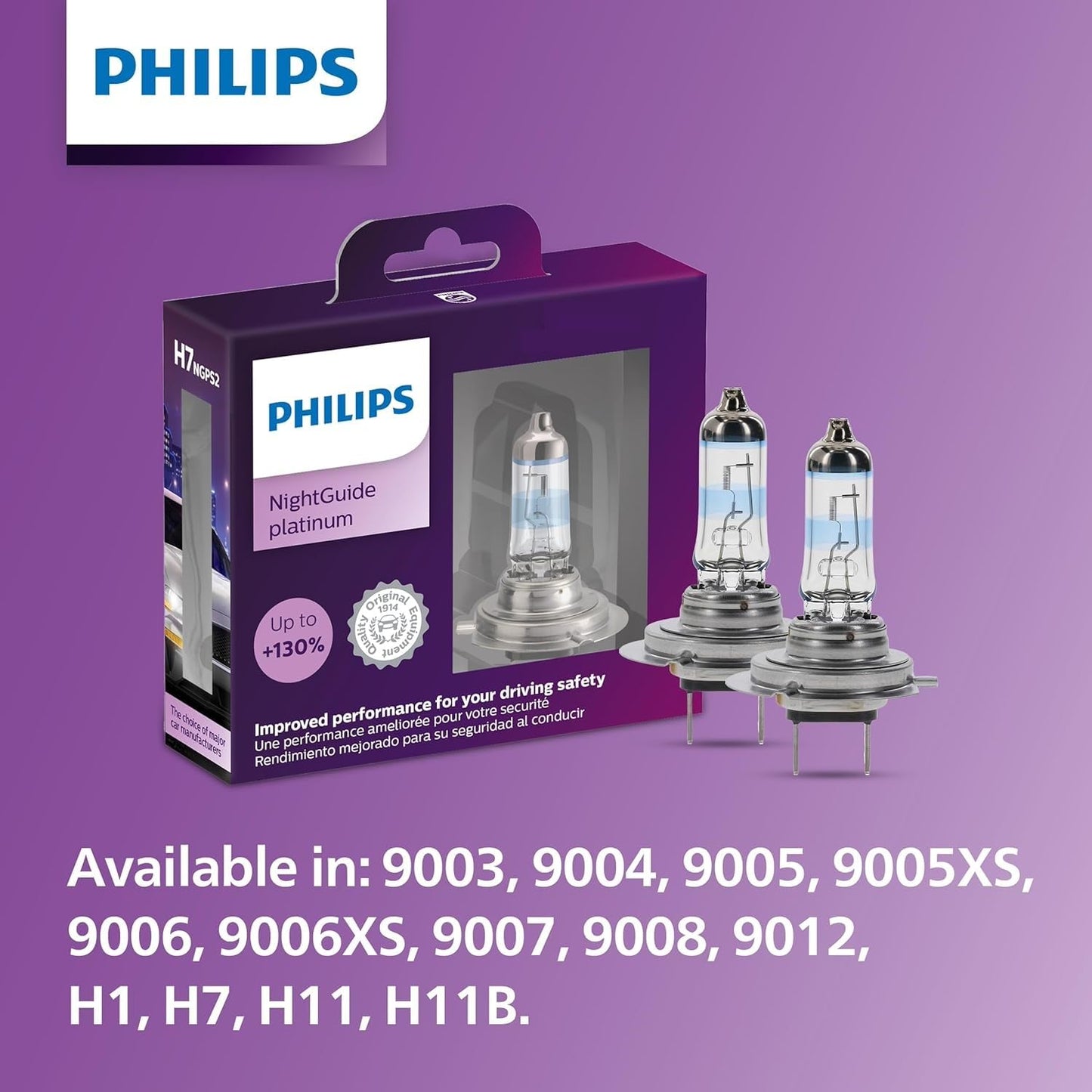 Philips Automotive Lighting 9006 NightGuide Platinum Headlight Bulb, Clear, Fits High Beam/Low Beam/Fog, Pack of 2