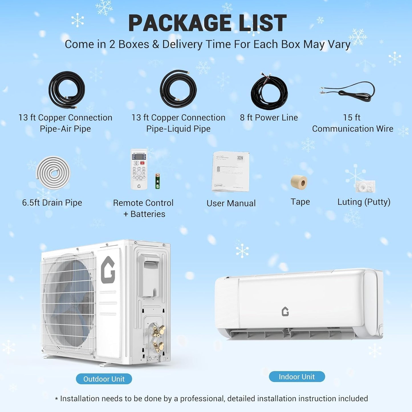 GarveeTech 9000 BTU Mini Split Air Conditioner Heat Pump,20 SEER2 230V Ductless System, R32 Refrigerant, Smart WiFi Alexa Support & Remote, 4-in-1 Mode, Easy to install DIY Kit with Pre-Charged