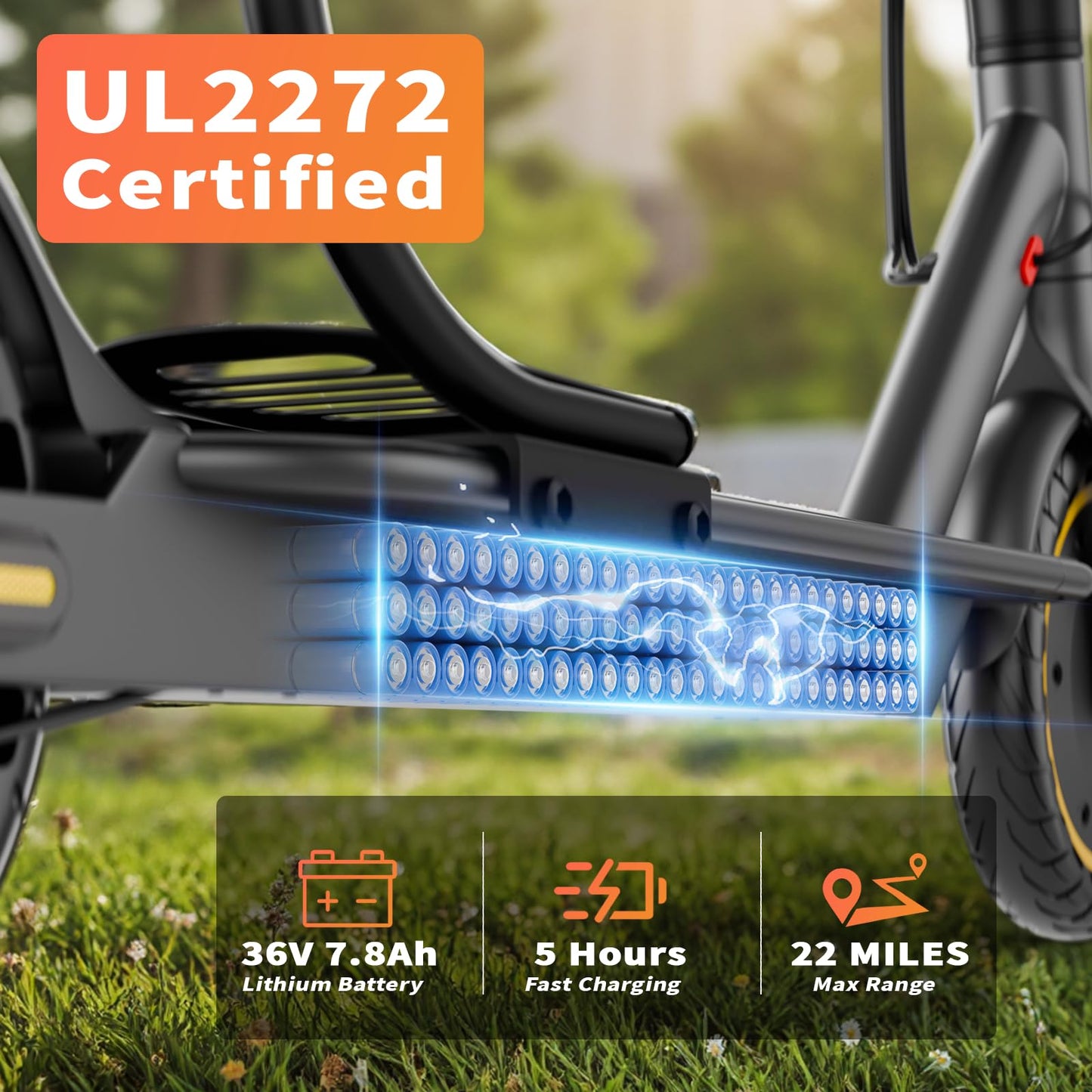Qlaway Adult Electric Scooter with Seat - 350W Motor, 8.5" Solid Tires, Max Speed 19 MPH and 22 Miles Long-Range Portable Portable E-Scooter(Double Braking System & App)