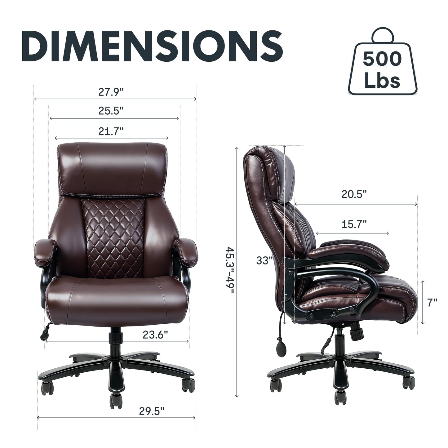 FLEXISPOT 500lbs Big and Tall Office Chair for Heavy People, Heavy Duty Computer Chair with Stable Arms Adjustable Lumbar Support Metal Base, Desk Chairs for Home Office Gaming Working, Leather, Brown