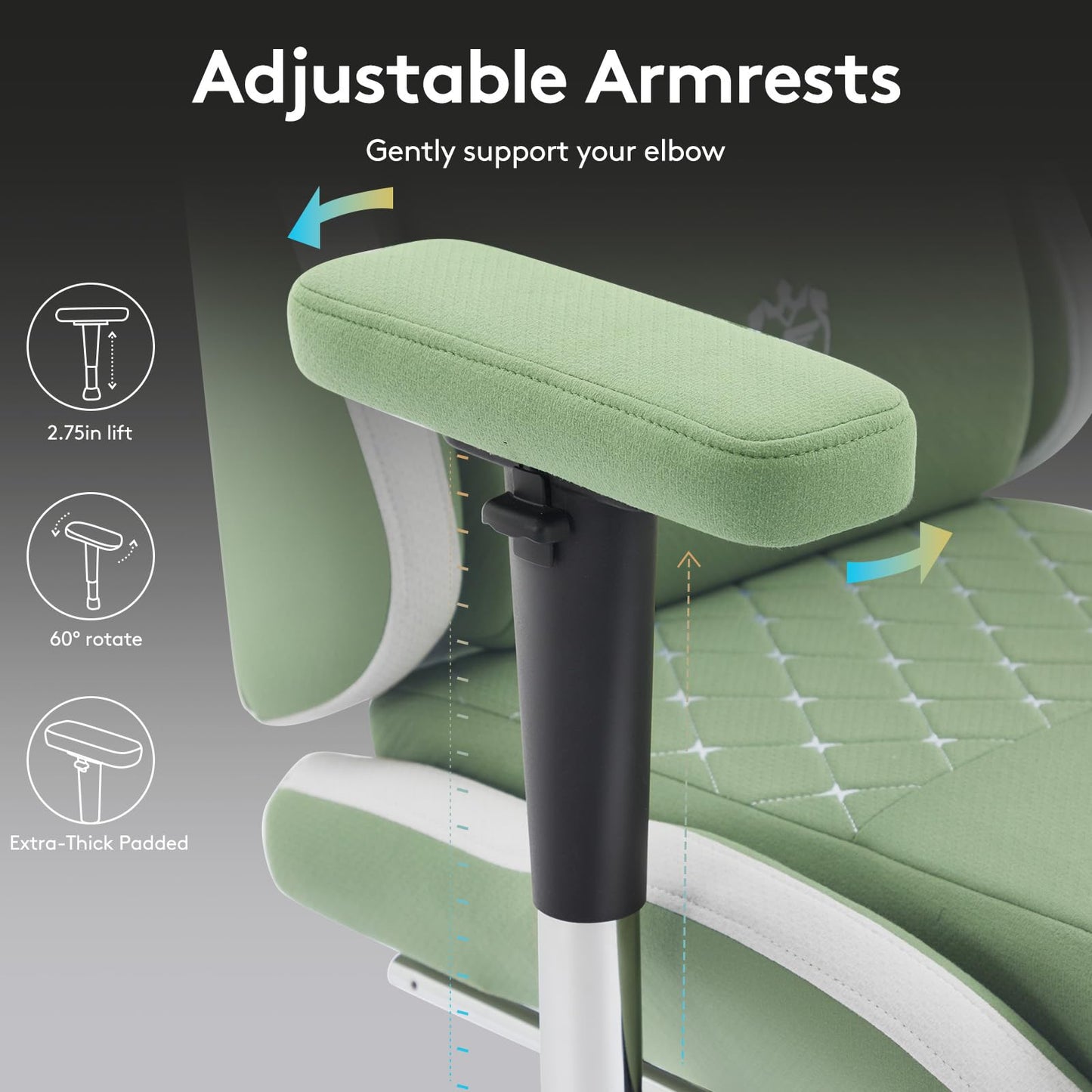 Morkprism Gaming Chair Breathable Fabric,Computer Office Chair with Footrest,Massage Lumbar Support and Gel Pad,Ergonomic Reclining Gamer Chair with Adjustable Armrests and Spring Cushion Green