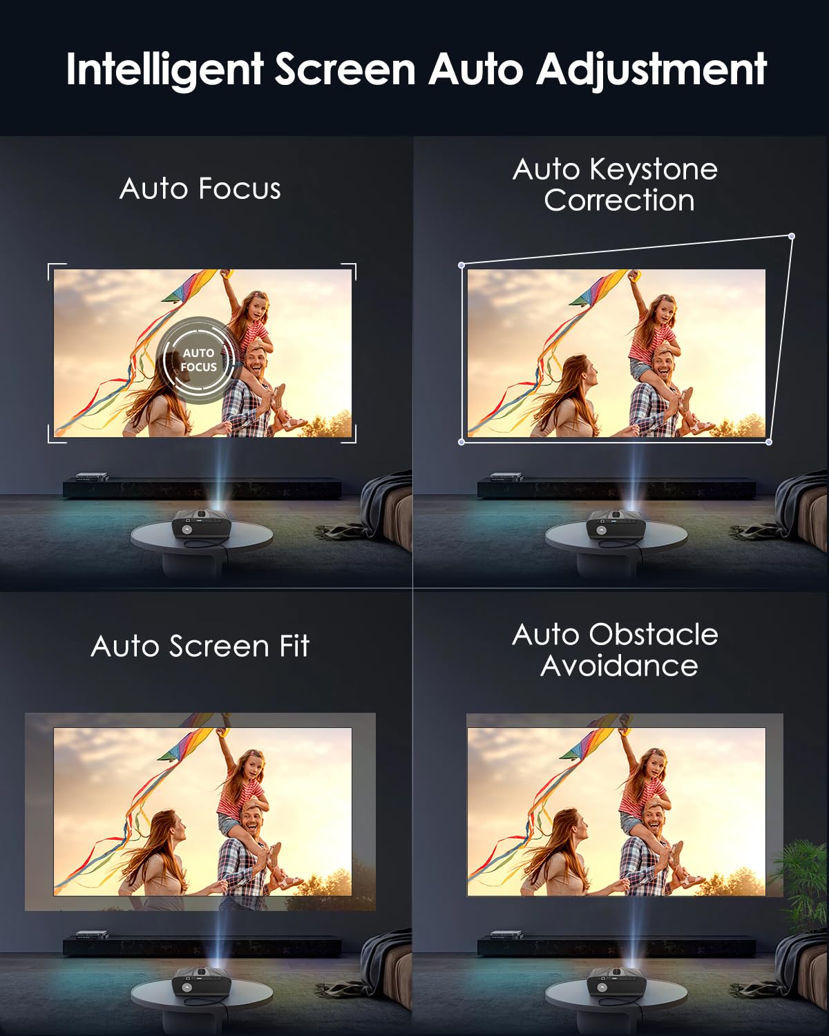 Daylight Projector Auto Focus 4K, 2300 ANSI Bright HD LED 4K Home Theater Karaoke Movie Gaming Projector Ceiling Indoor Outdoor Native 1080P Smart TV Proyector with 5G WiFi Bluetooth Apps HDMI WiFi 6