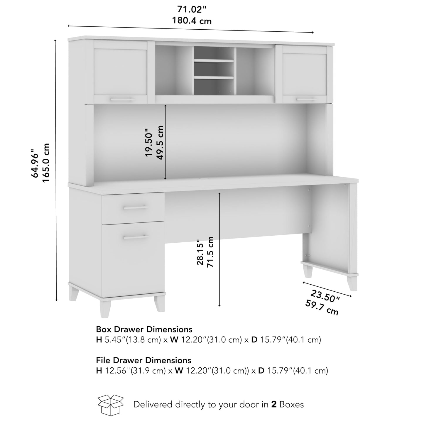 Bush Home 72-Inch Office Desk with Drawers and Hutch, Computer Desk with File and Box Drawers, Shelves and Storage Cabinet, Home Office Workstation, Somerset Collection, Platinum Gray