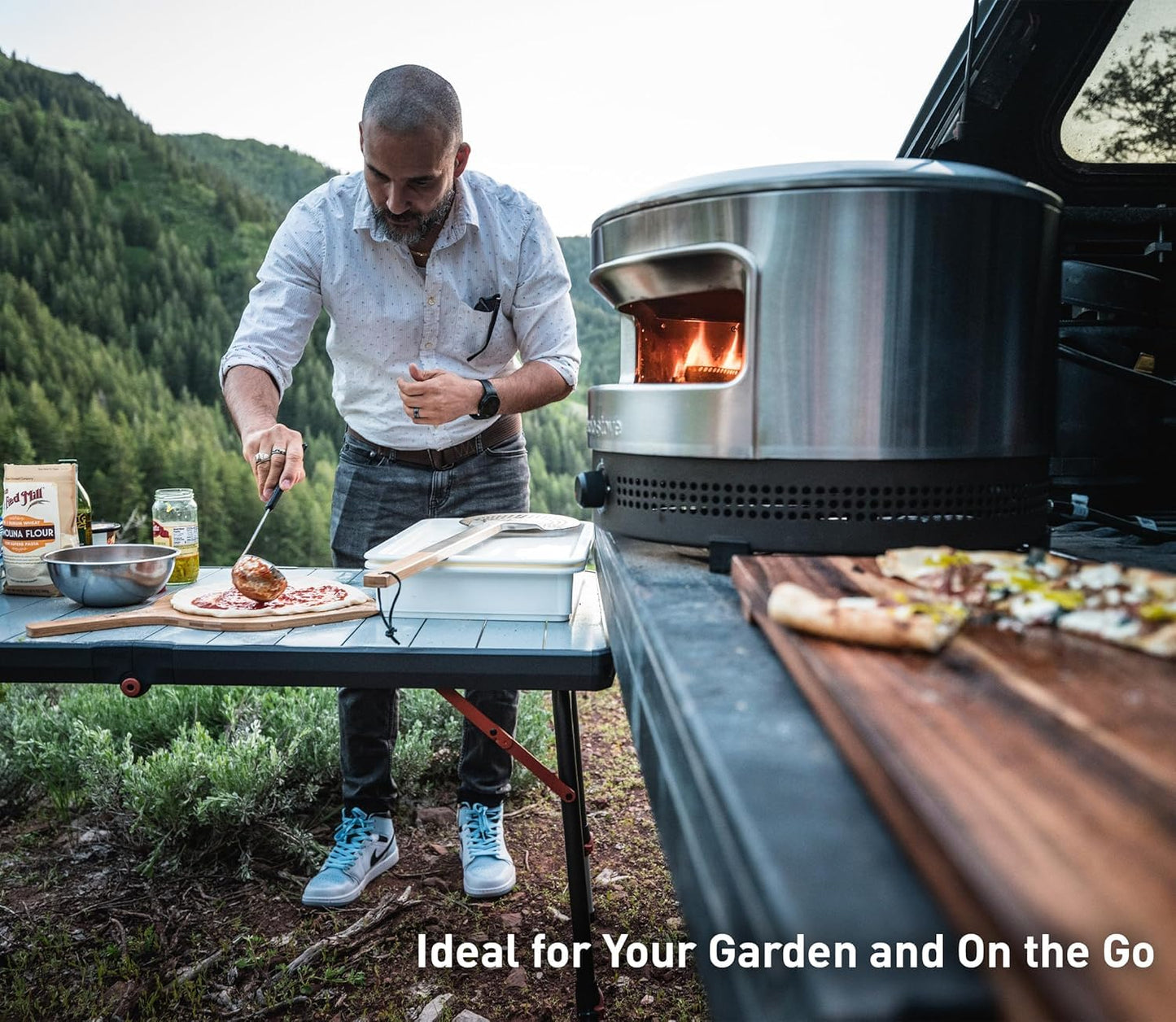 Solo Stove Pi Prime 21" x 16" Stainless Steel Propane Outdoor Pizza Oven Bundle with IR Thermometer, Stainless Peel & Shelter – 12" Panoramic Opening, Demi-Dome Heating, 90-Second Artisan Pizzas