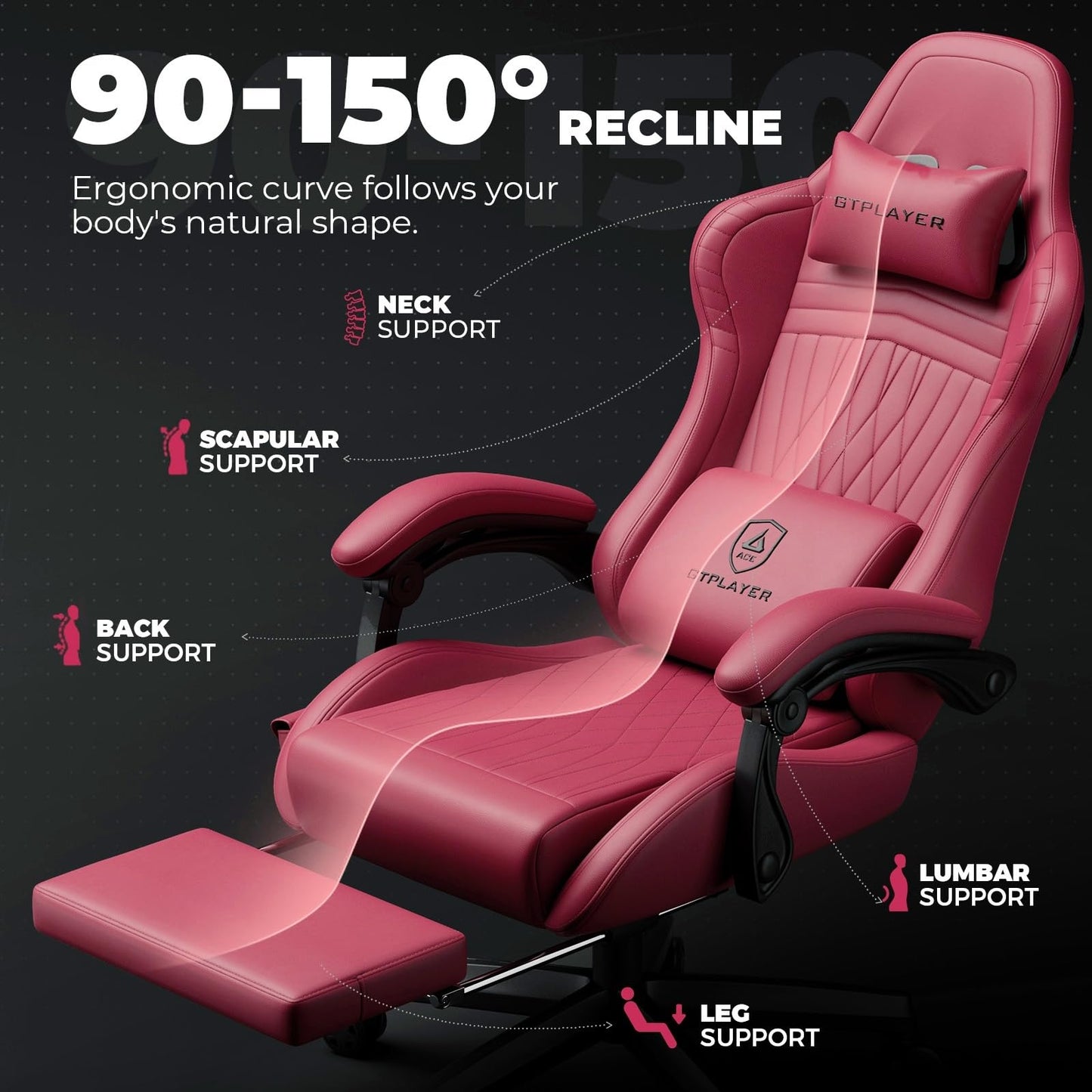 GTPLAYER ACE-PRO Music Gaming Chairs – Built-in Speakers, App Support & Bluetooth Control, Footrest & Pocket, Gamer Chair for Adults, Wine Red