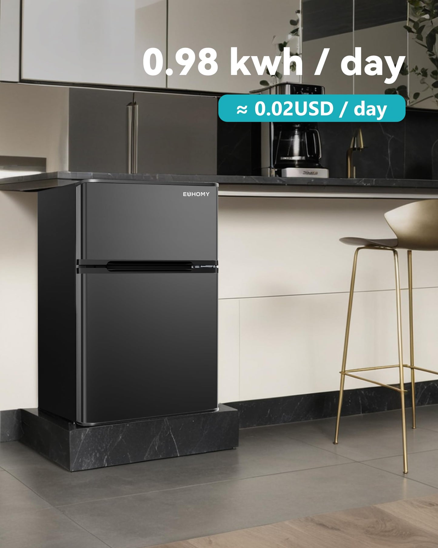 EUHOMY Mini Fridge with Freezer, 3.2 Cu.Ft Mini Refrigerator, Dorm Fridge with 2 Door For Bedroom/Apartment/Office-Food Storage Cooling Drink, New Black