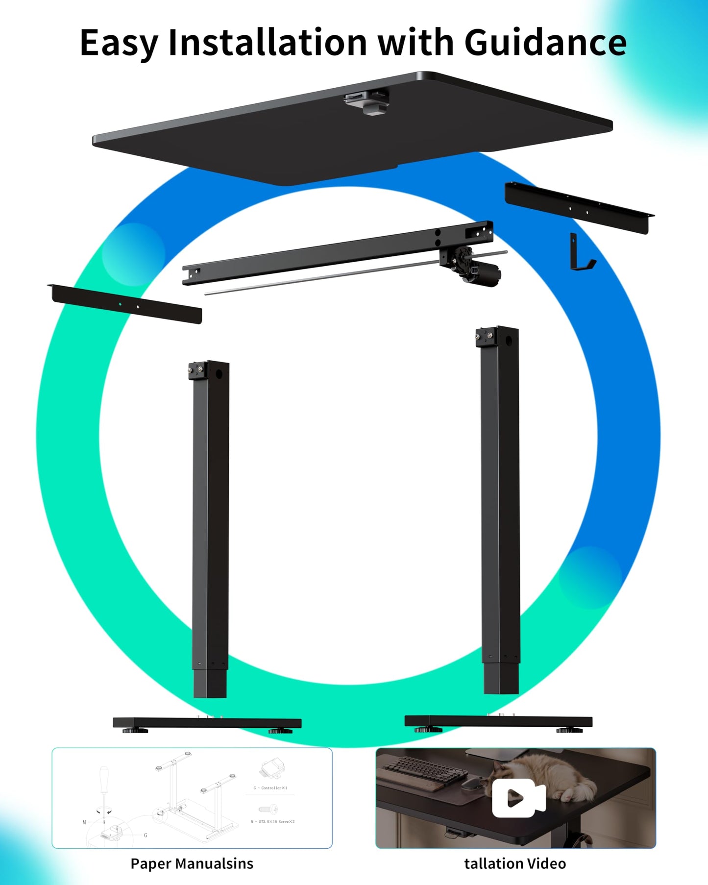 BIZUM 35.4" Small Electric Standing Desk Height Adjustable, Whole Piece Stand Up Computer Desk Work Study Writing Gaming Desks for Home Office Black