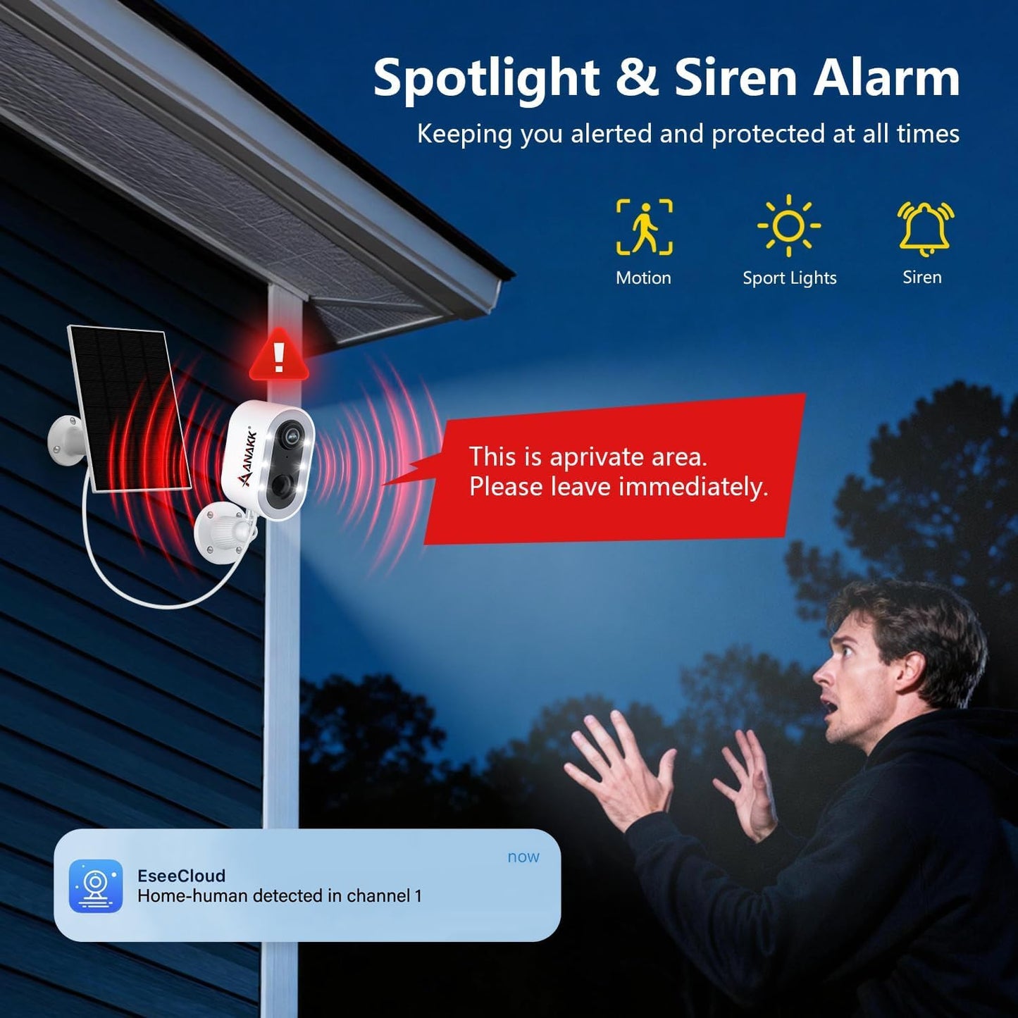 Anakk 4MP Solar Security Cameras Wireless Outdoor, 355° Pan Tilt Motion Detection,Color Night Vision, 5GHz/2.4GHz WiFi, IP65, 2-Cam Kit with 64GB Local Storage, No Monthly Fee Camera for Home Security