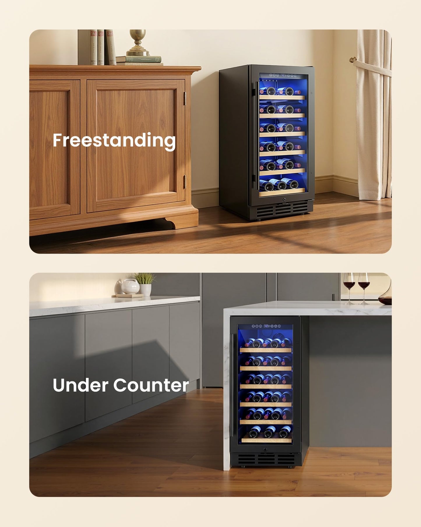 ICEVIVAL 15 Inch Wine Cooler Refrigerator, 28 Bottle Freestanding Wine Fridge with Compressor Cooling, Digital Temperature Control, UV Protected, Quiet Wine Cellar for Red White Champagne, Black