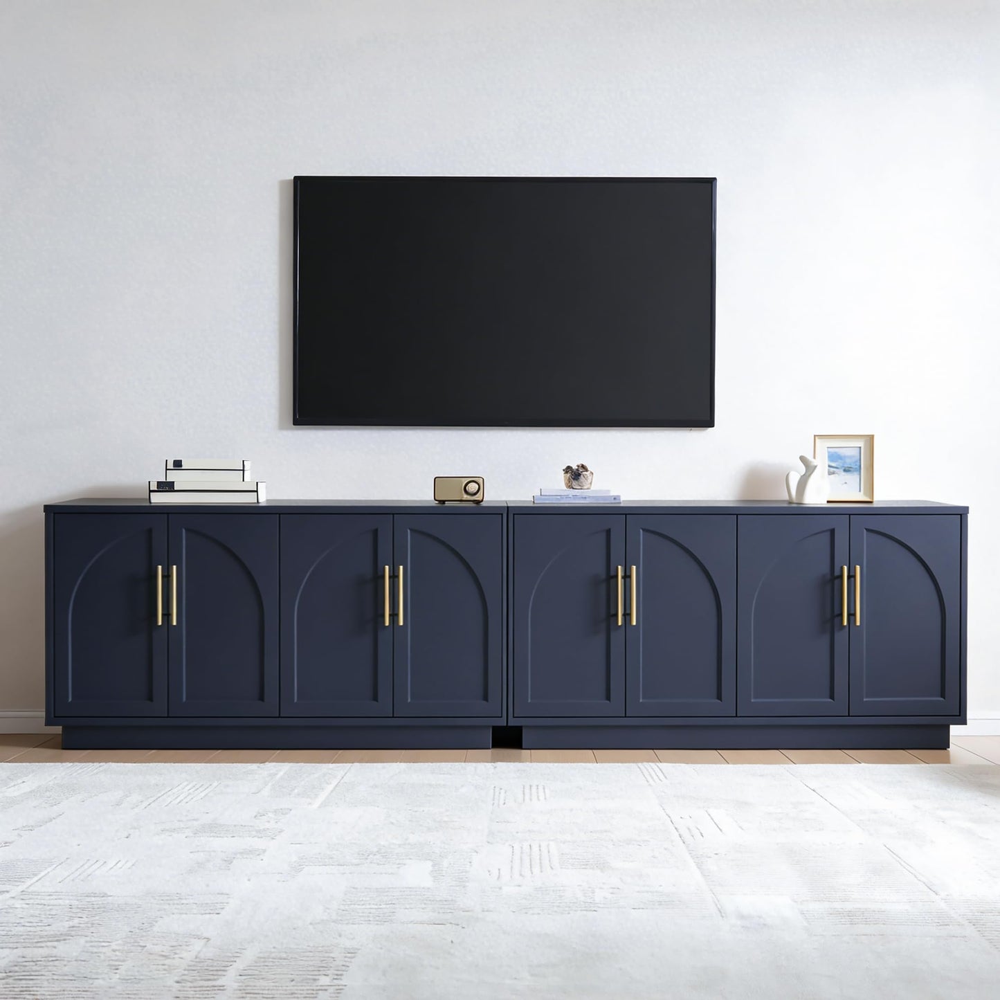 Fatmok Buffet Cabinet with Storage, 59'' Modern Arched Sideboard Cabinet w/Adjustable Shelves, Wood Media TV Console Table Credenza for Living Room Hallway Entryway, Dark Blue