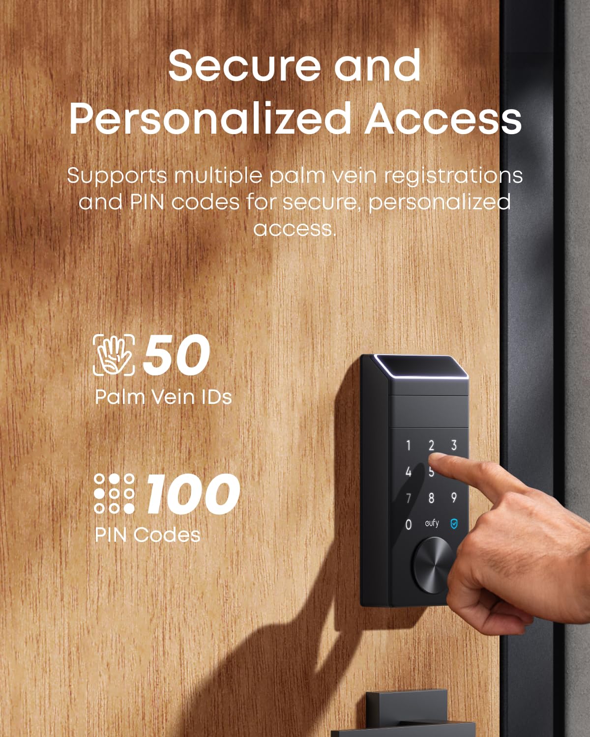 eufy Security Smart Lock FamiLock E34 with Palm Vein Recognition, Keyless Entry Door Lock for Front Door, Wi-Fi Keypad Deadbolt, ANSI/BHMA Grade 1, Auto Lock, IP65 Waterproof, No Monthly Fee