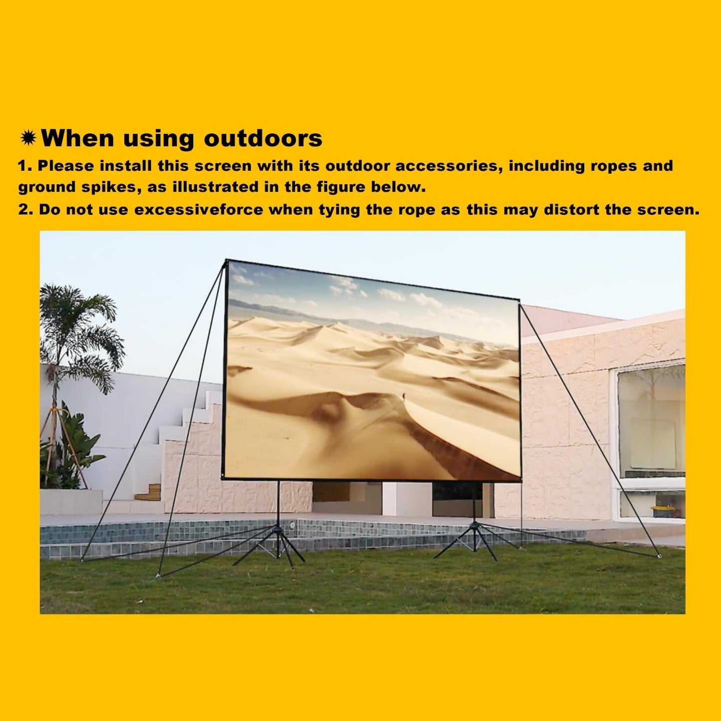 Outdoor Projector Screen with Stand 180 inch 16:9, Portable Projector Screen, 1.5 High Gain Fiberglass, Sturdy Backing, Wind-Resistant Movie Screen, Tripod/Wall Mounted, for Home Cinema/Backyard Party