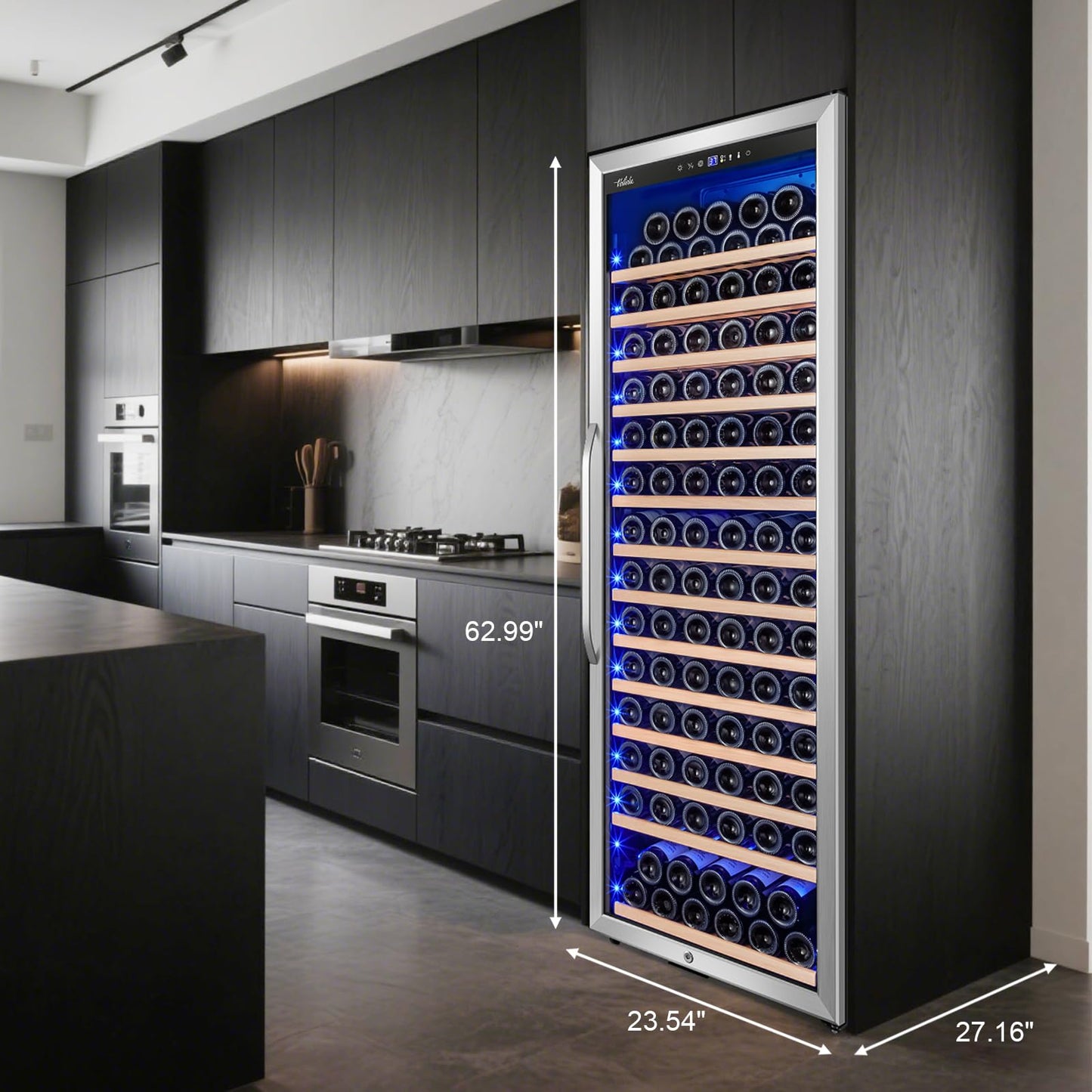 Velivi 24" Single-Zone Wine Cooler 154-Bottles, Low Noise Fast Cooling, Tall Freestanding/Built-in Fridge Large Capacity for Wine Collection