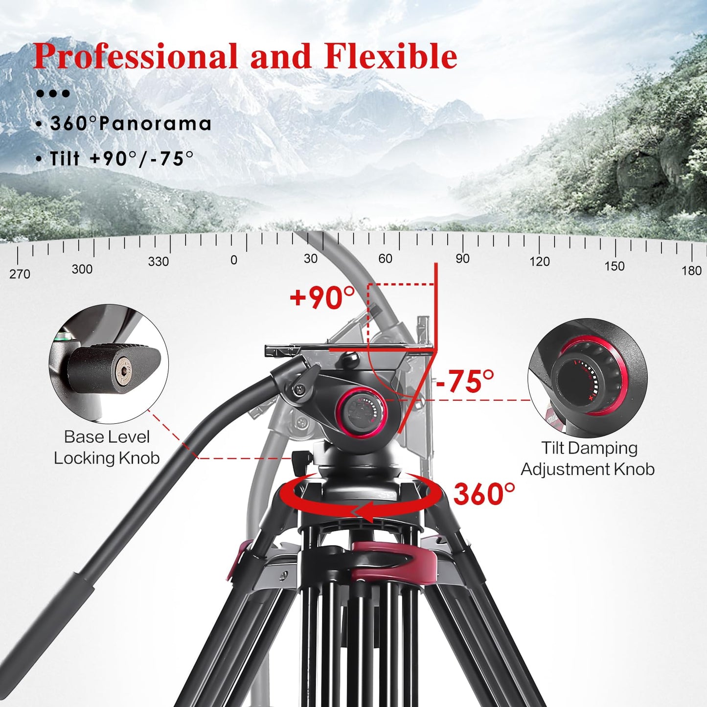 miliboo Carbon Fiber Tripod,Camera Tripods Stand with Infinitely Damped Head,Professional Photography Equipment Kit,75mm Bowl,Max Load 33 lbs,Heavy Duty Tripod with Ground Extender(MTT609B)